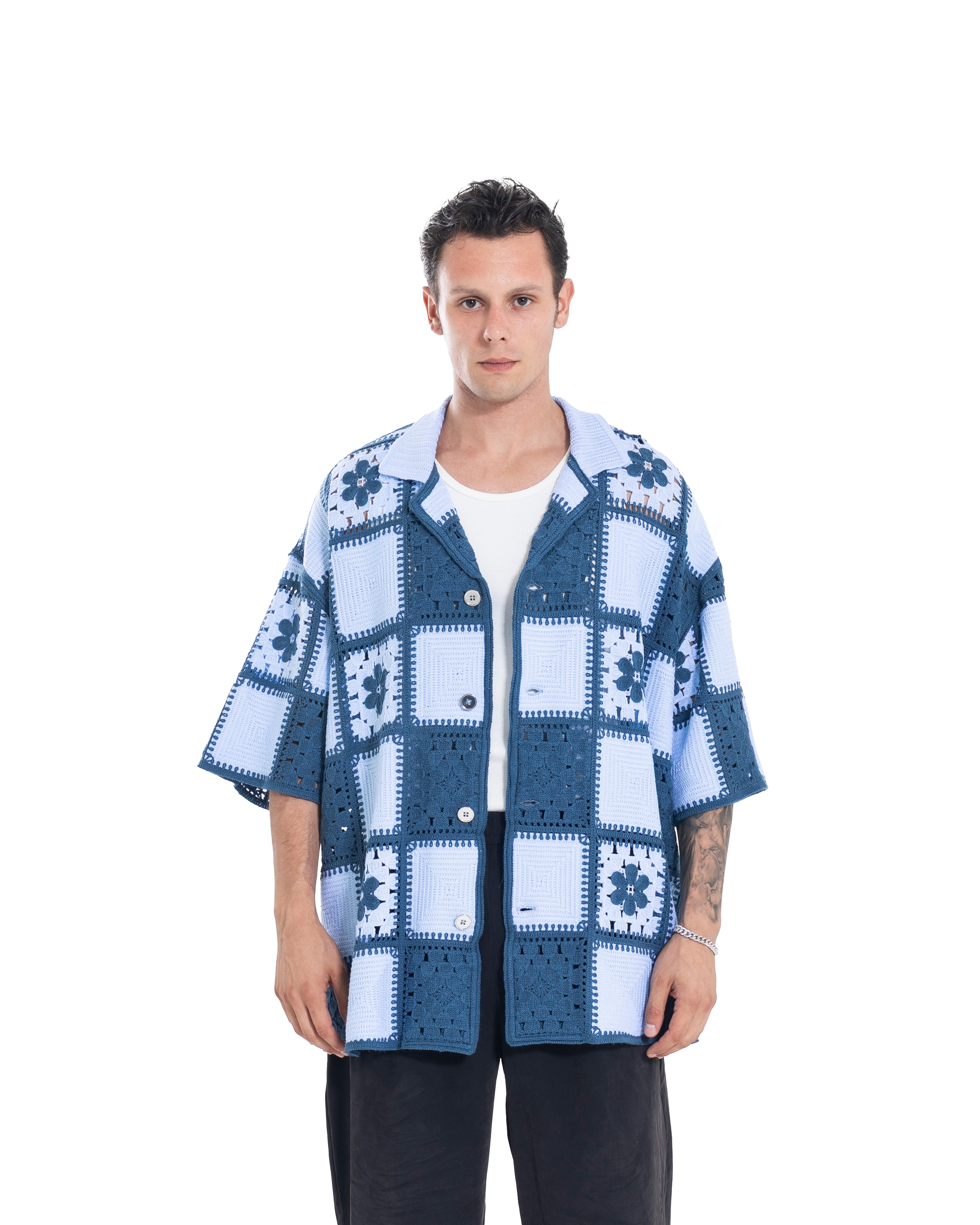 Unisex Knitted Garden Grid Shirt