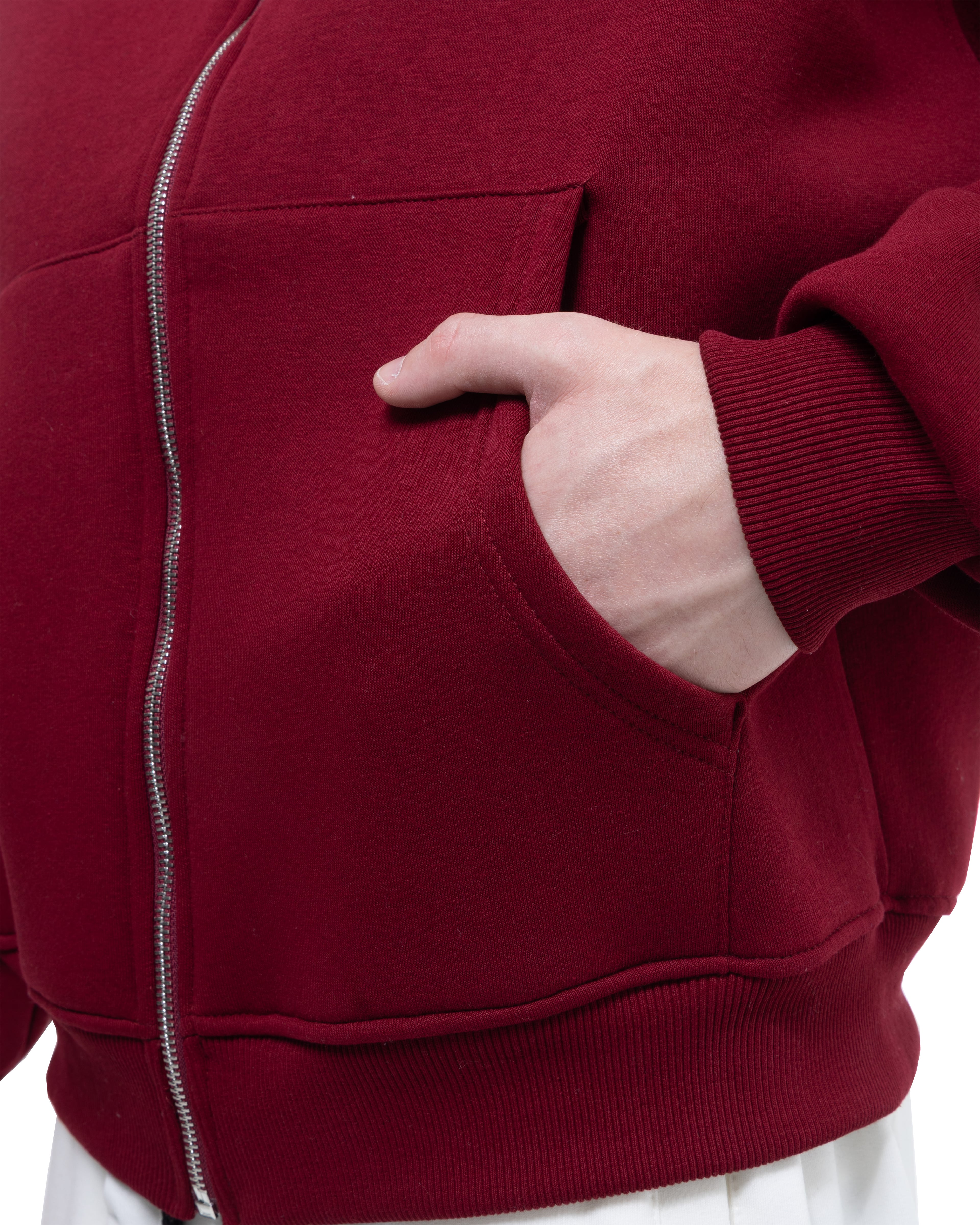 Bordo Fermuarlı Basic Hodie