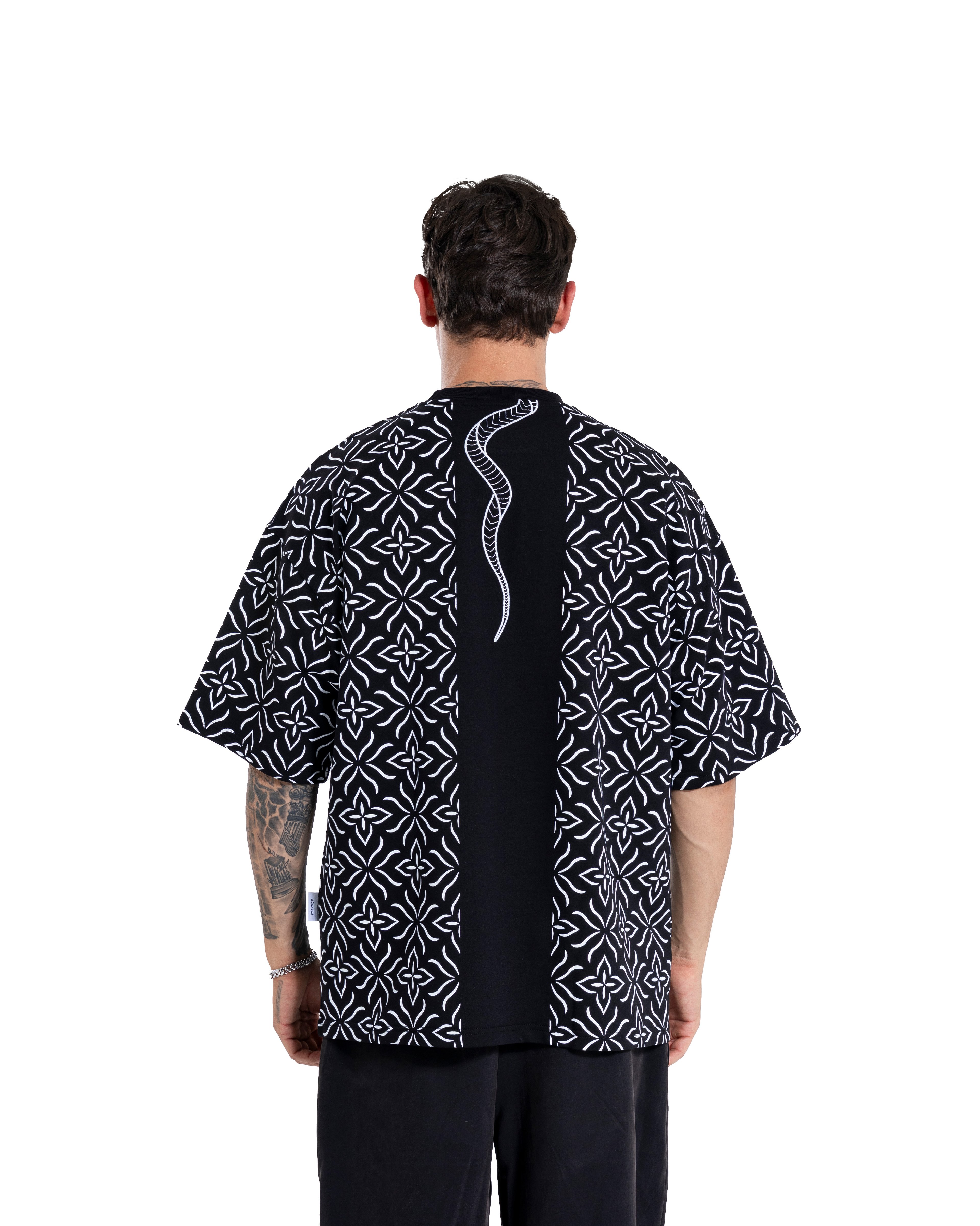 Snake&Ethnic Oversize Siyah Tişört