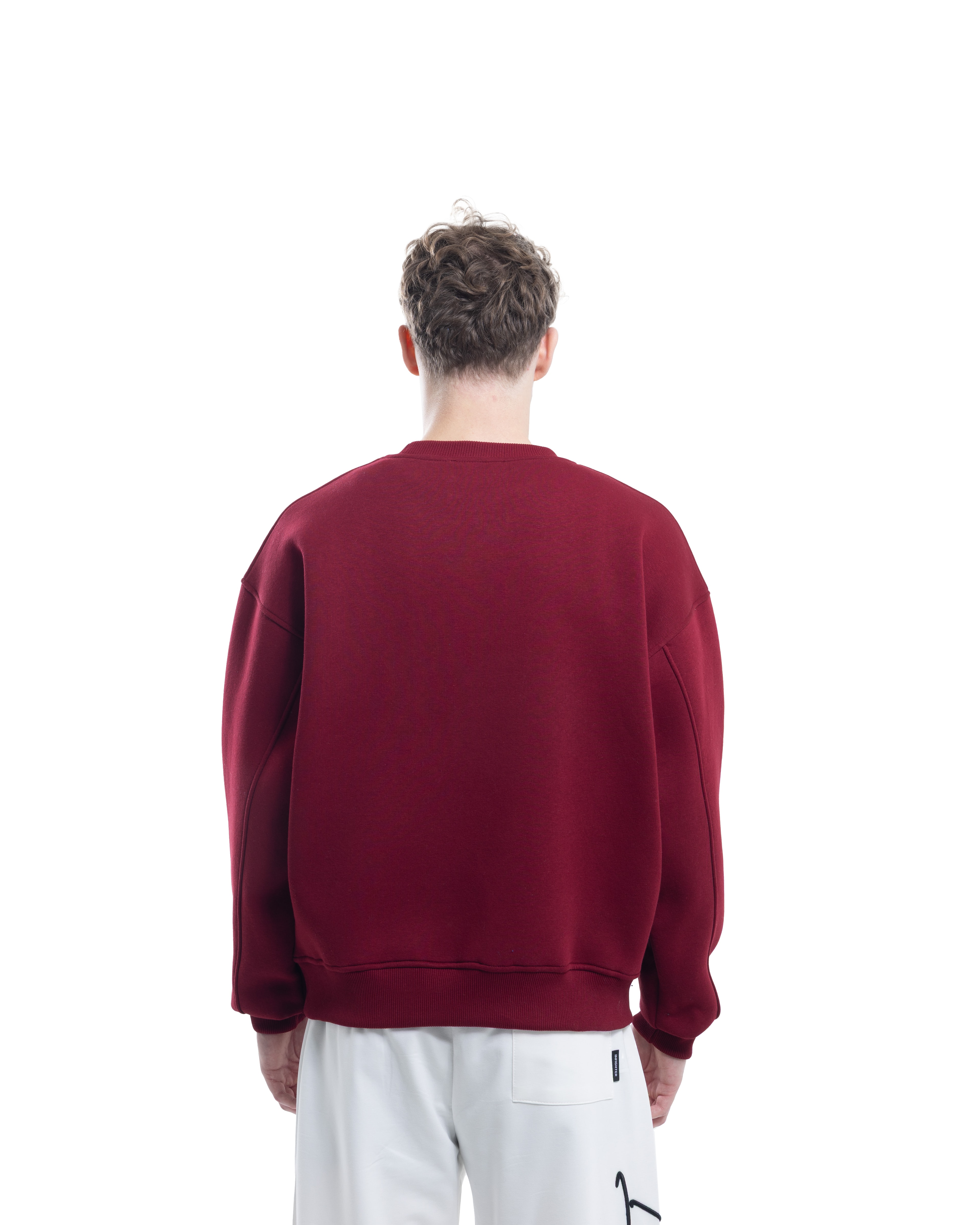 Bordo Bisiklet Yaka Basıc Sweatshirt