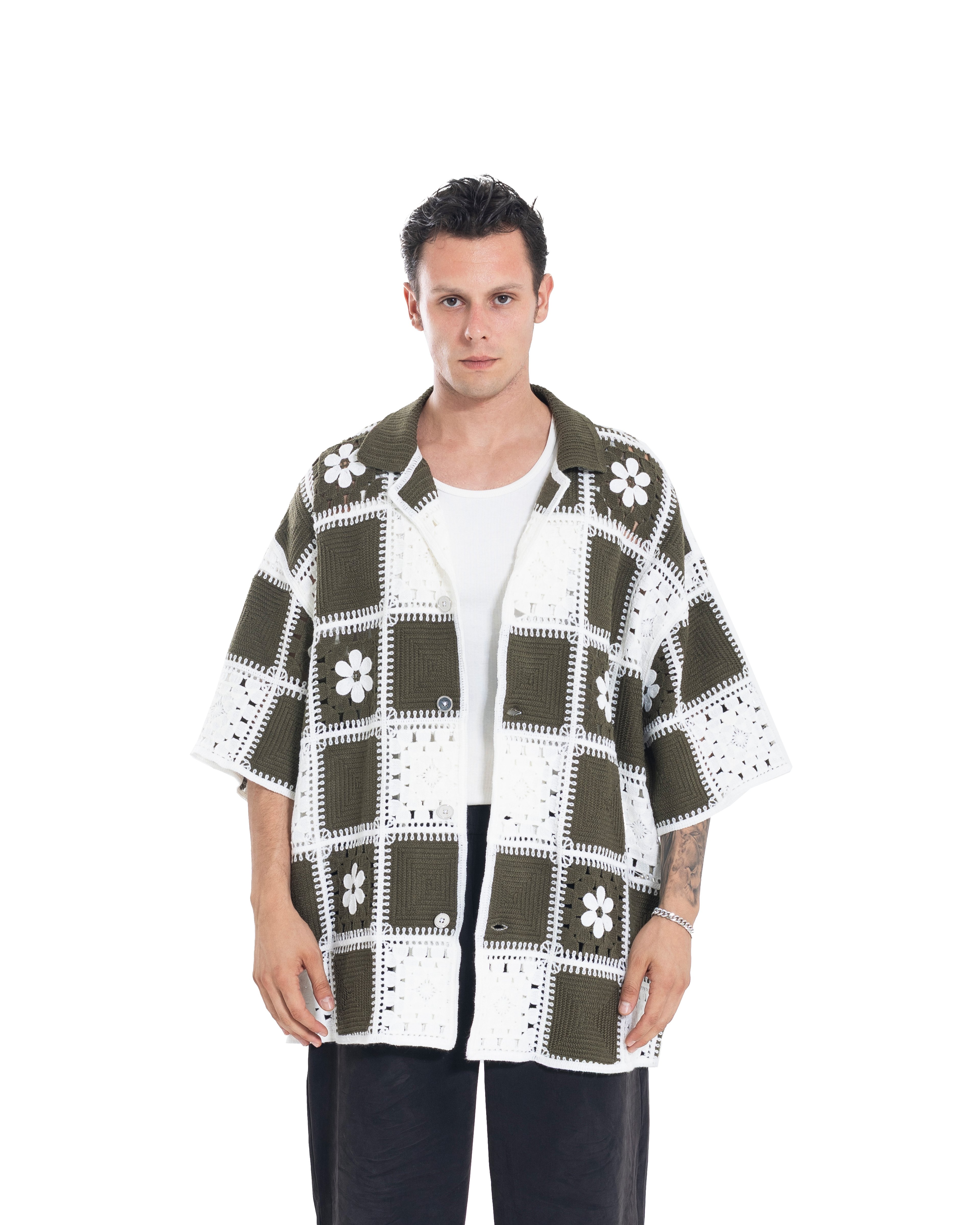 Unisex Knitted Garden Grid Shirt