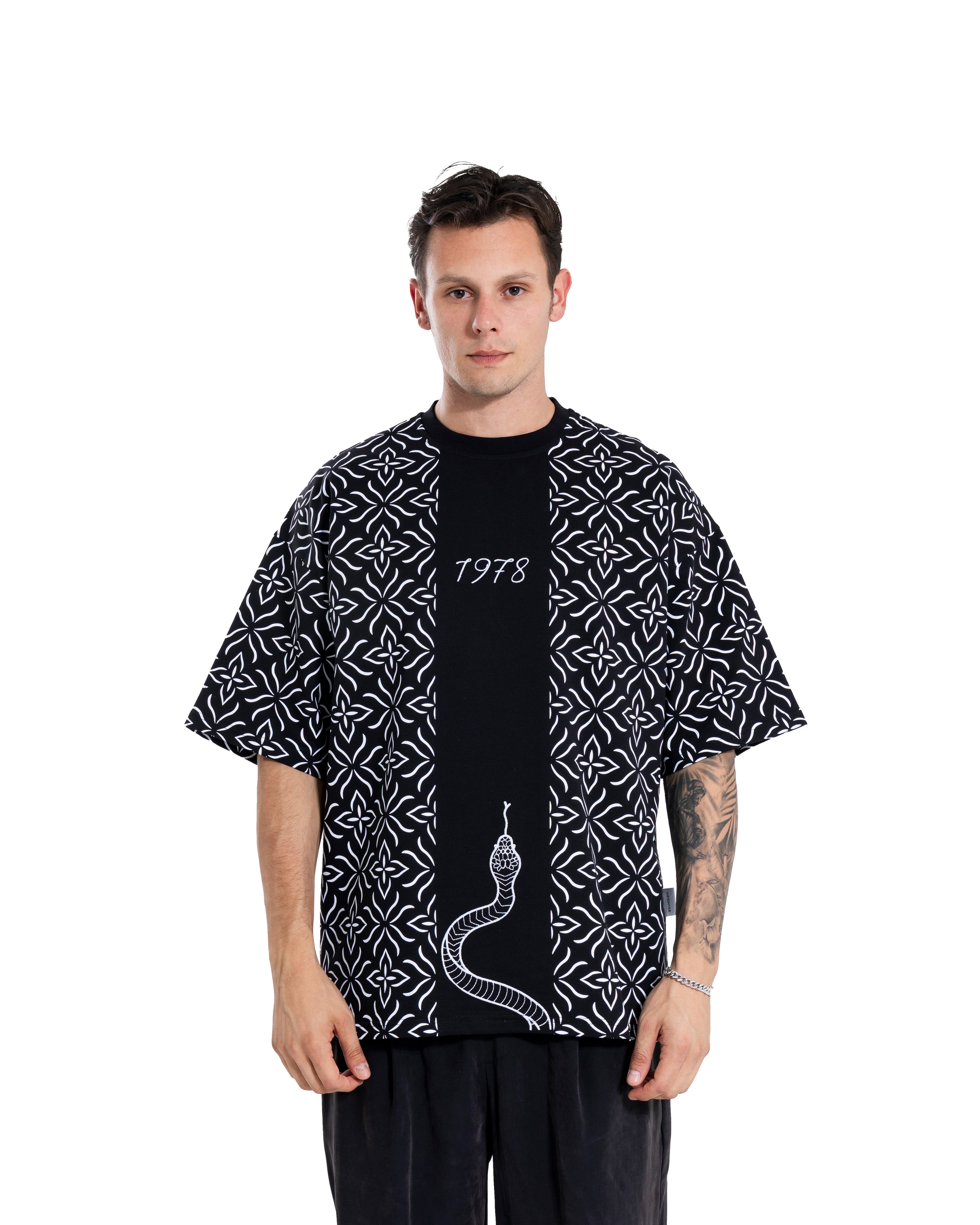 Snake&Ethnic Oversize Siyah Tişört