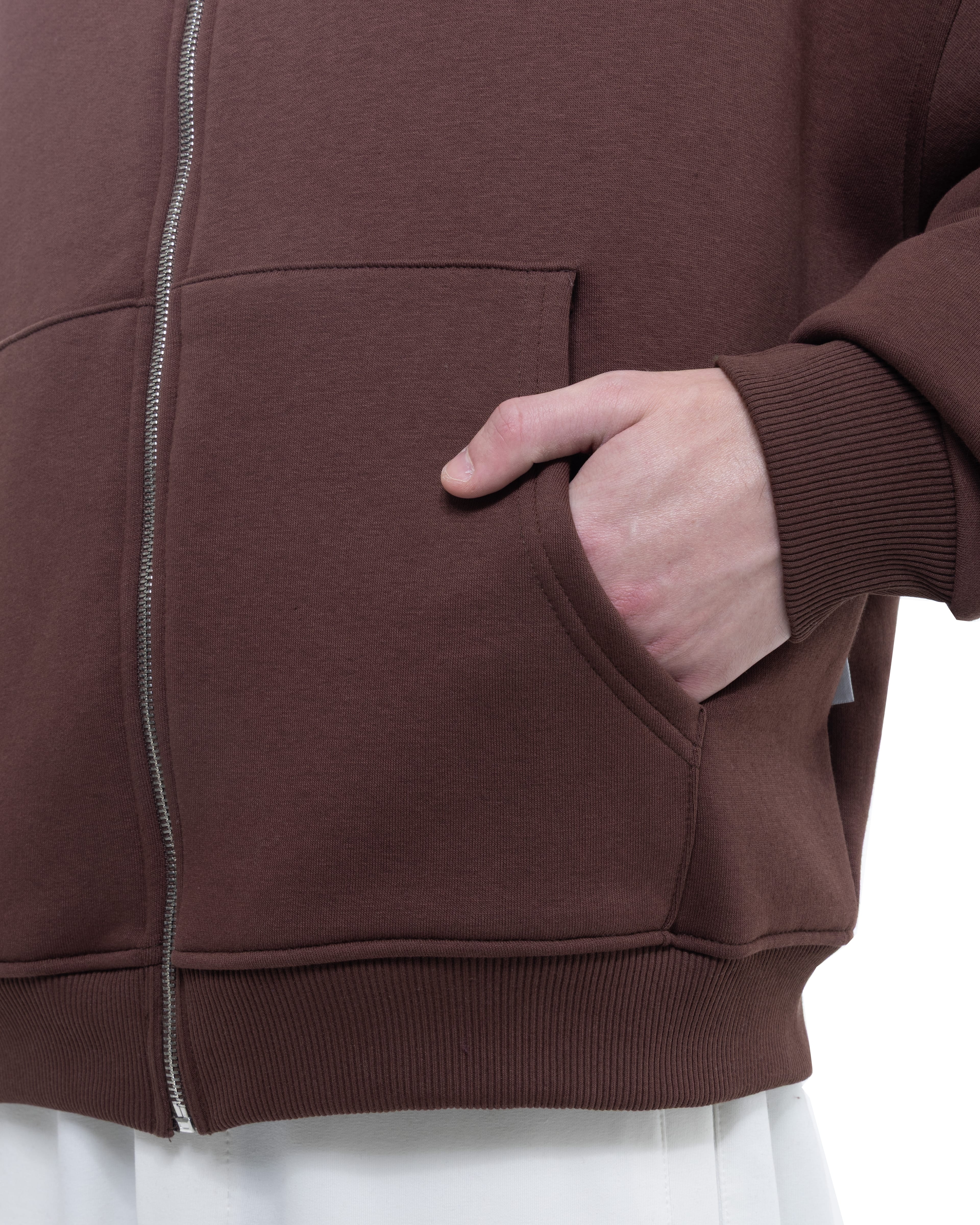 Kahve Fermuarlı Basic Hodie 