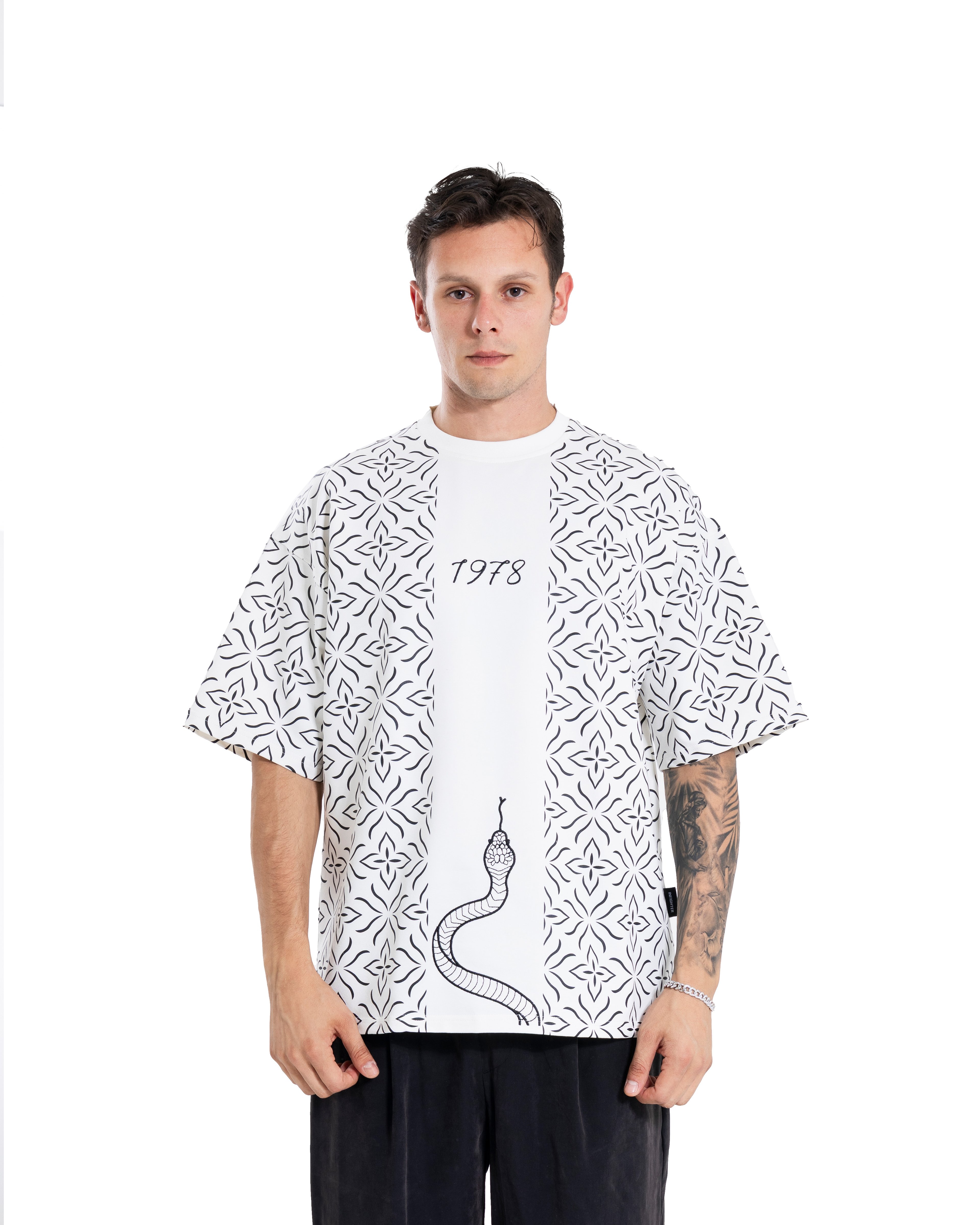 Snake&Ethnic Oversize Ekru Tişört