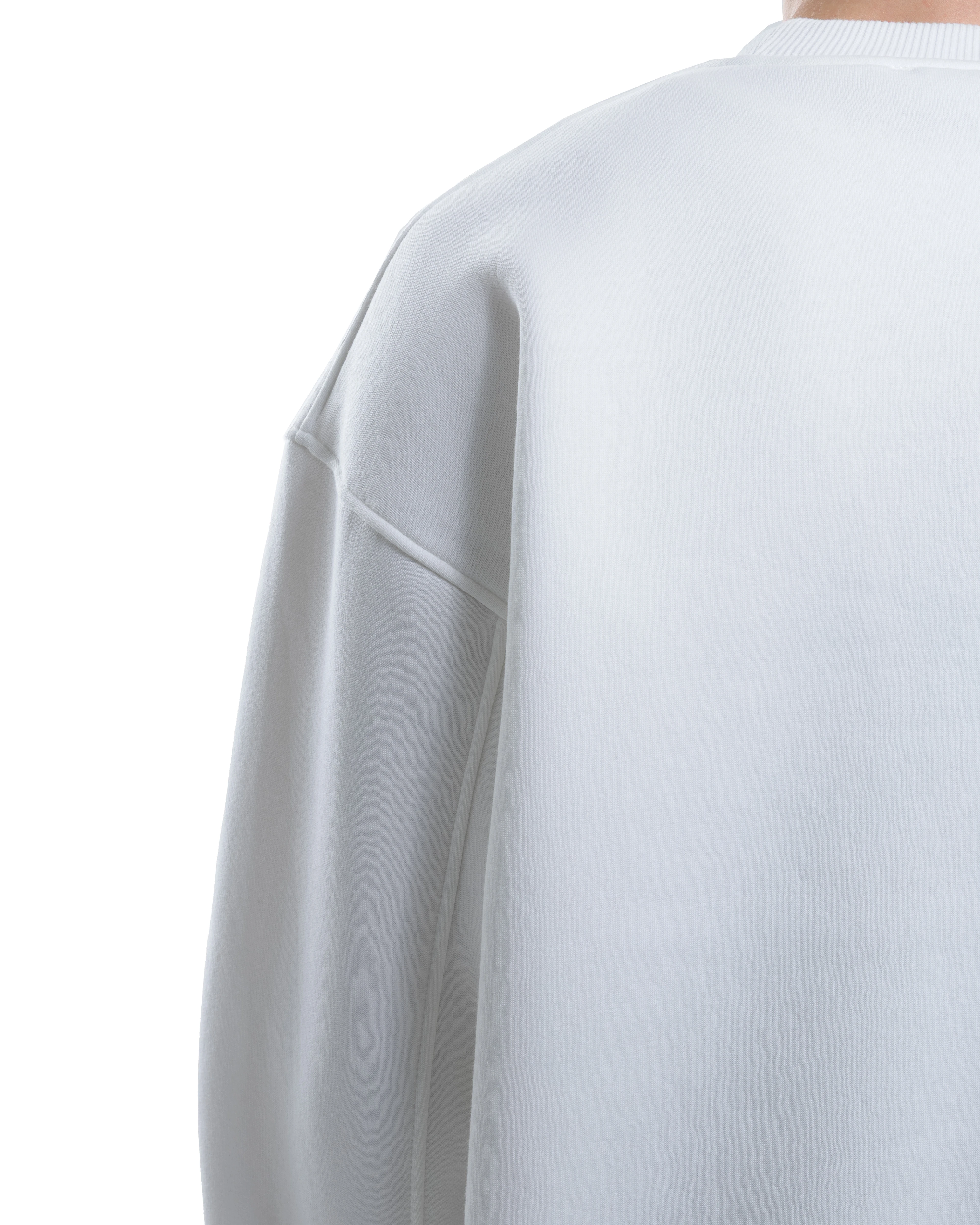 Beyaz Bisiklet Yaka Basıc Sweatshirt