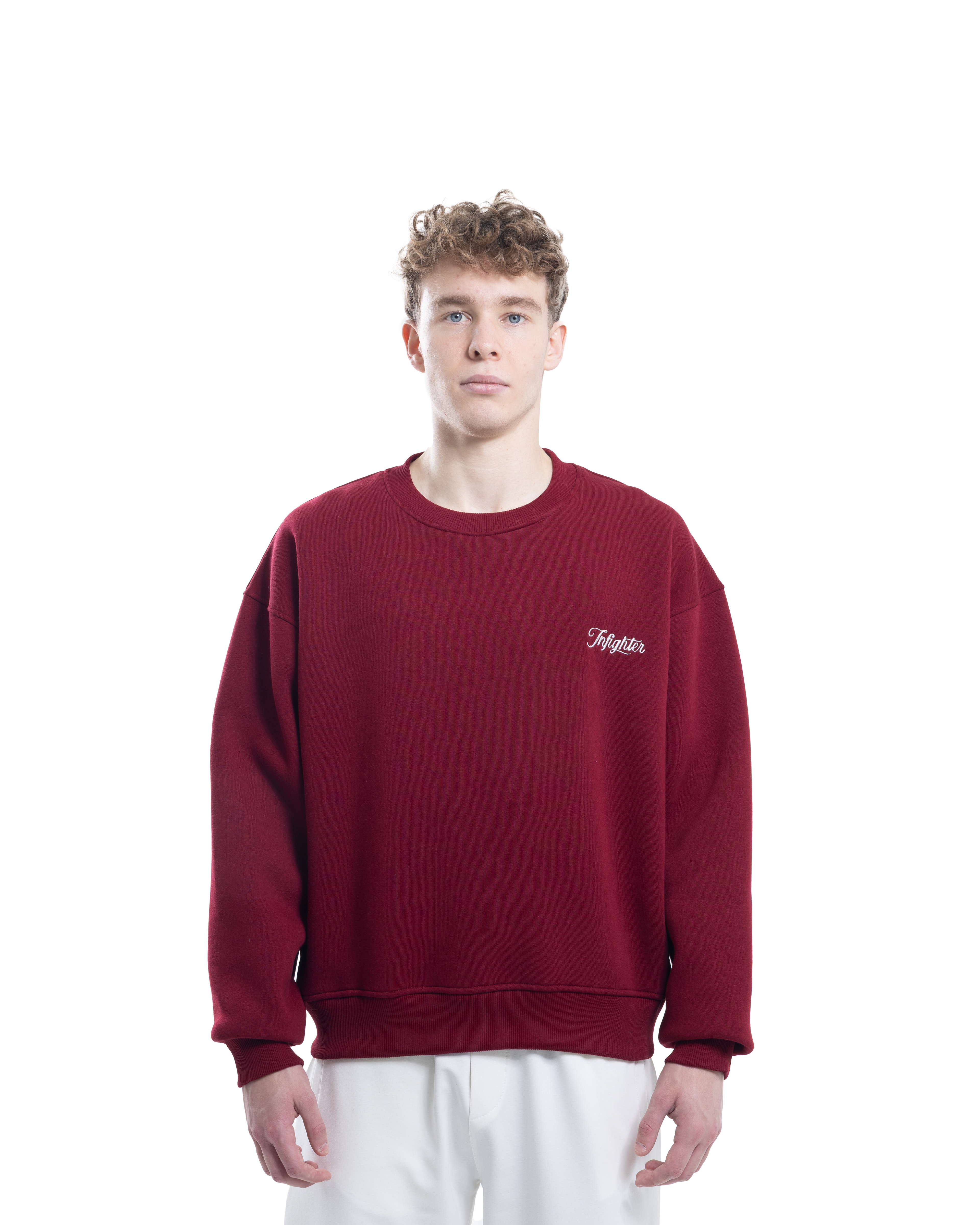 Bordo Bisiklet Yaka Basıc Sweatshirt