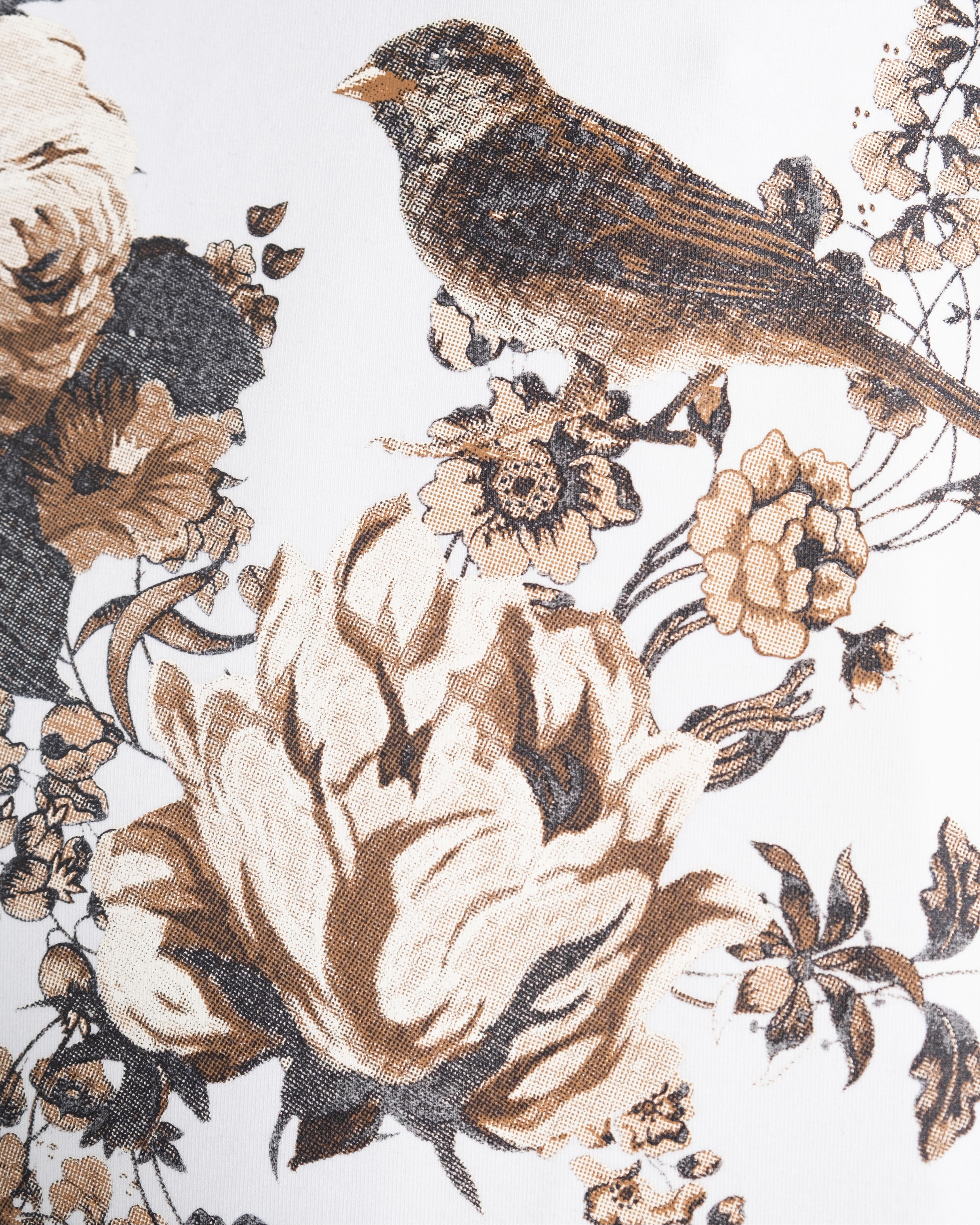 Nature And Birds Oversize Ekru Tişört