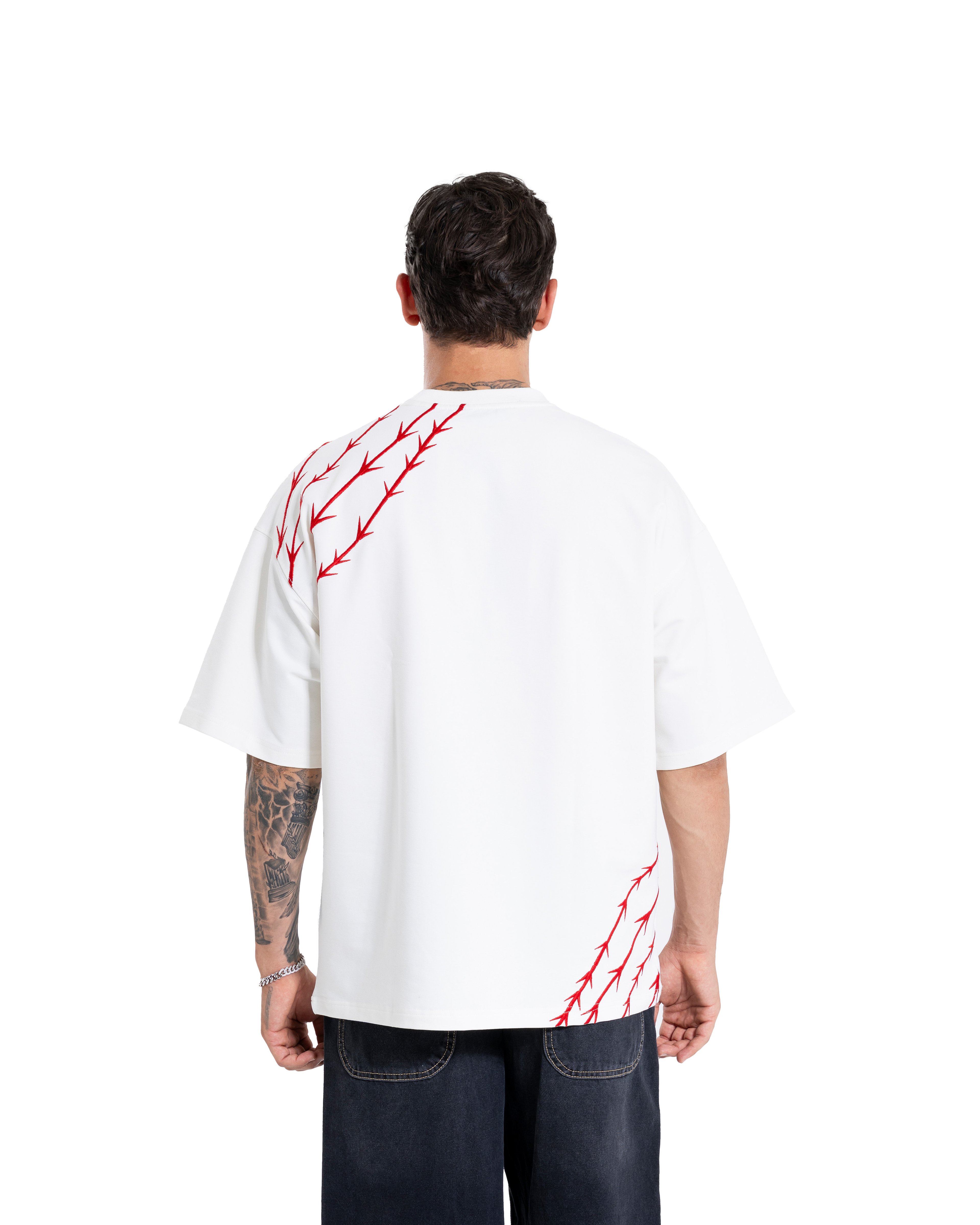 Erkek Kısa Kol Barbed Wire Oversize Ekru