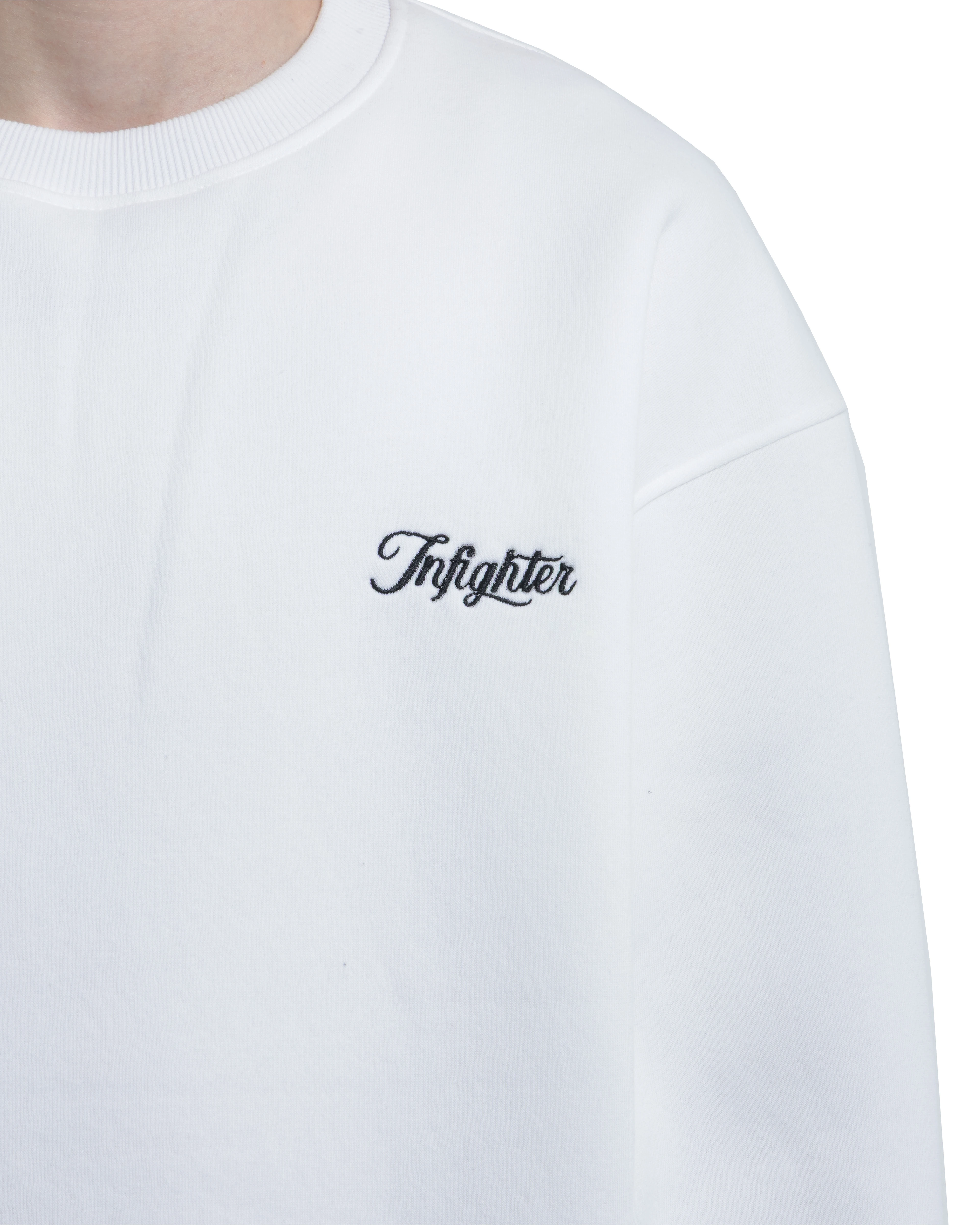 Beyaz Bisiklet Yaka Basıc Sweatshirt