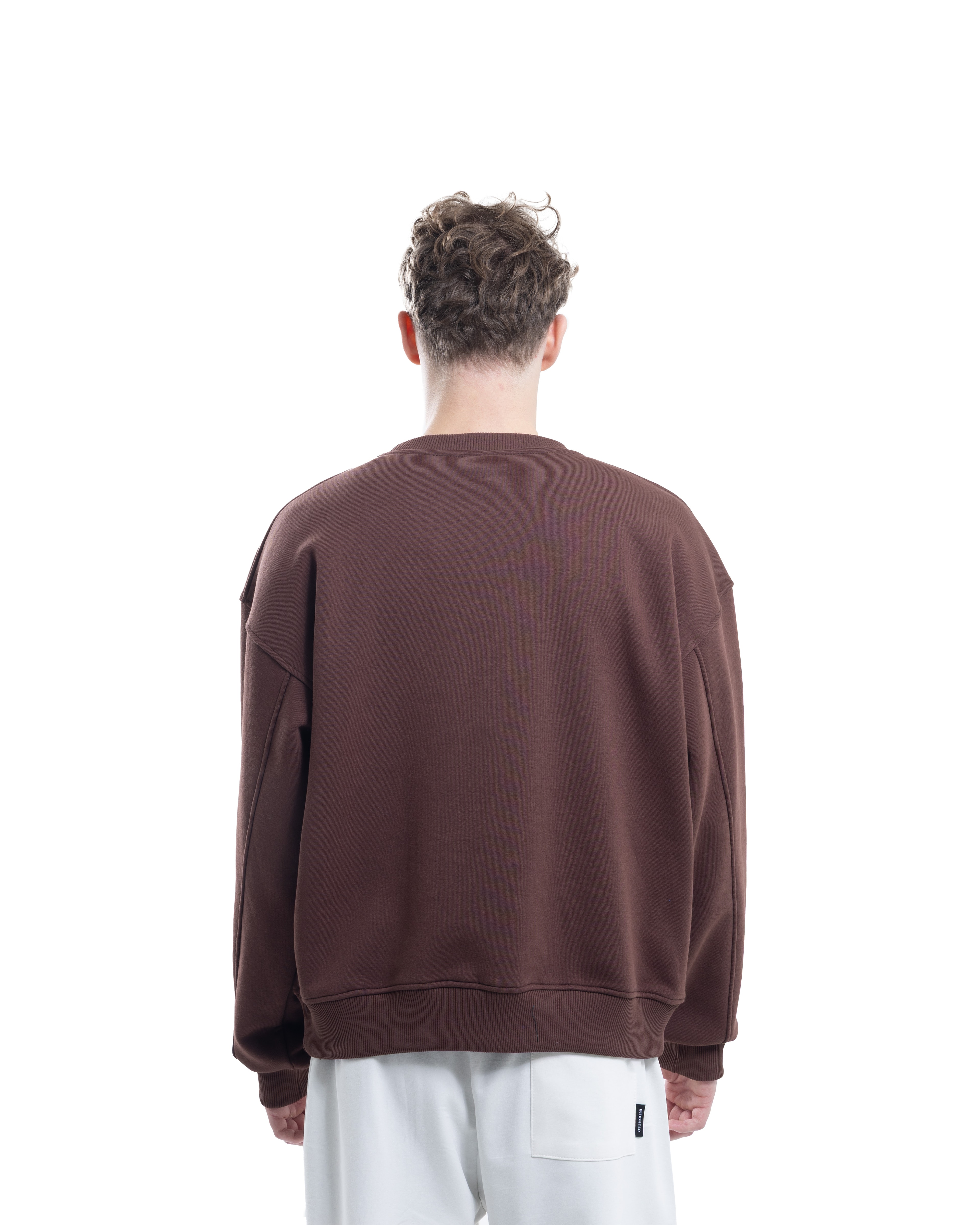 Kahve Bisiklet Yaka Basıc Sweatshirt