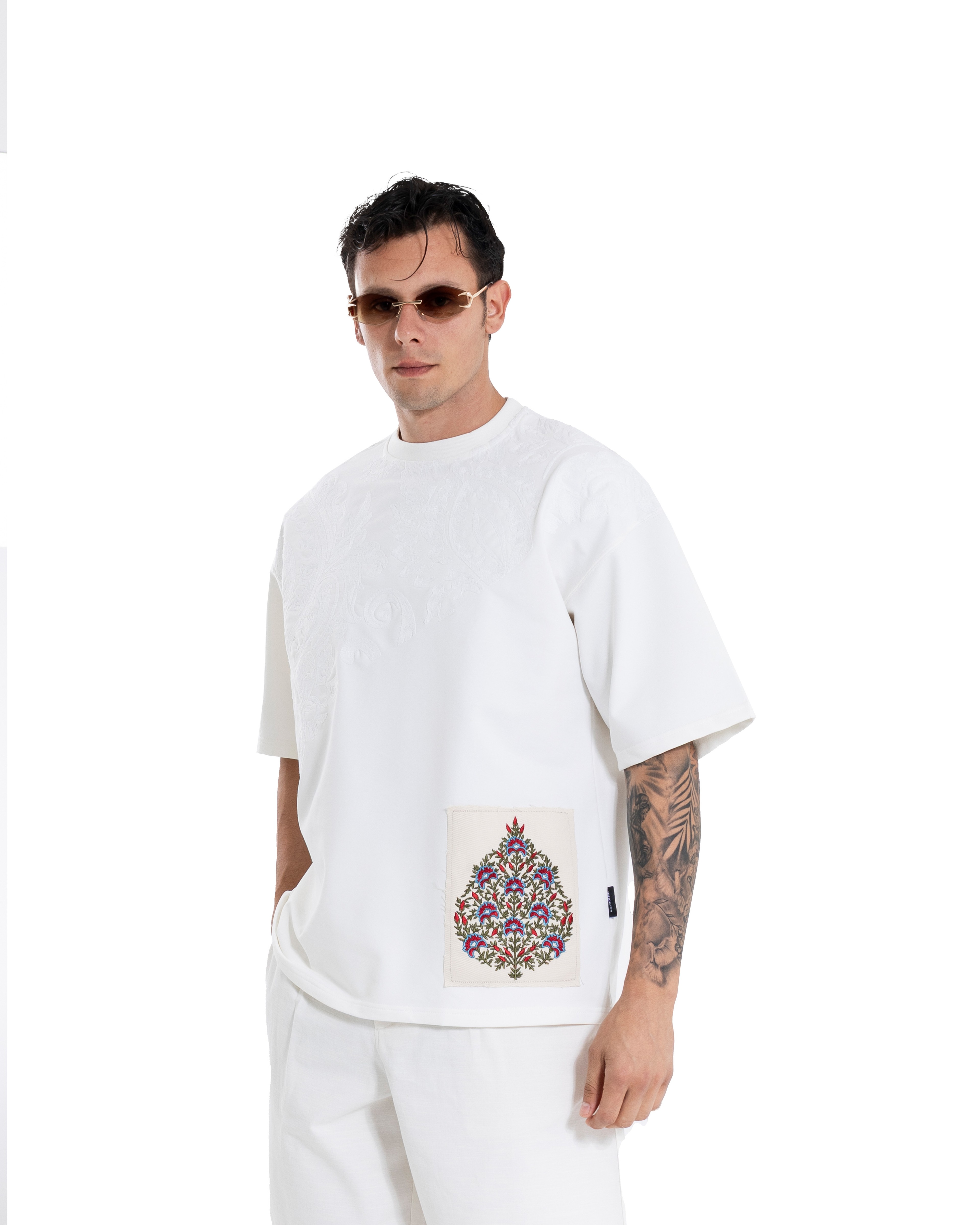 Erkek Kısa Kol Premium Ethnic Oversize Ekru