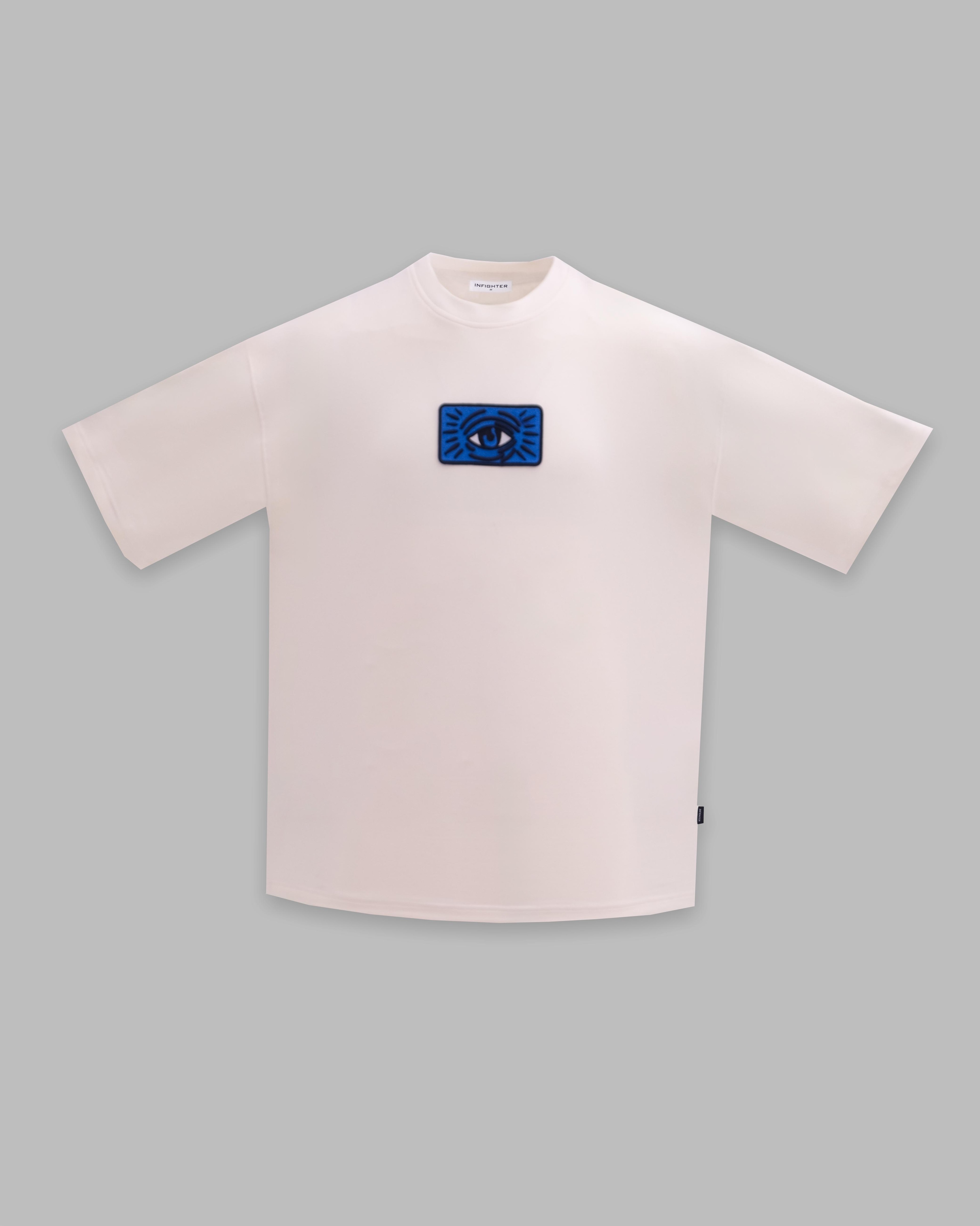 Erkek Kısa Kol Evil Eye Oversize Ekru Tişört