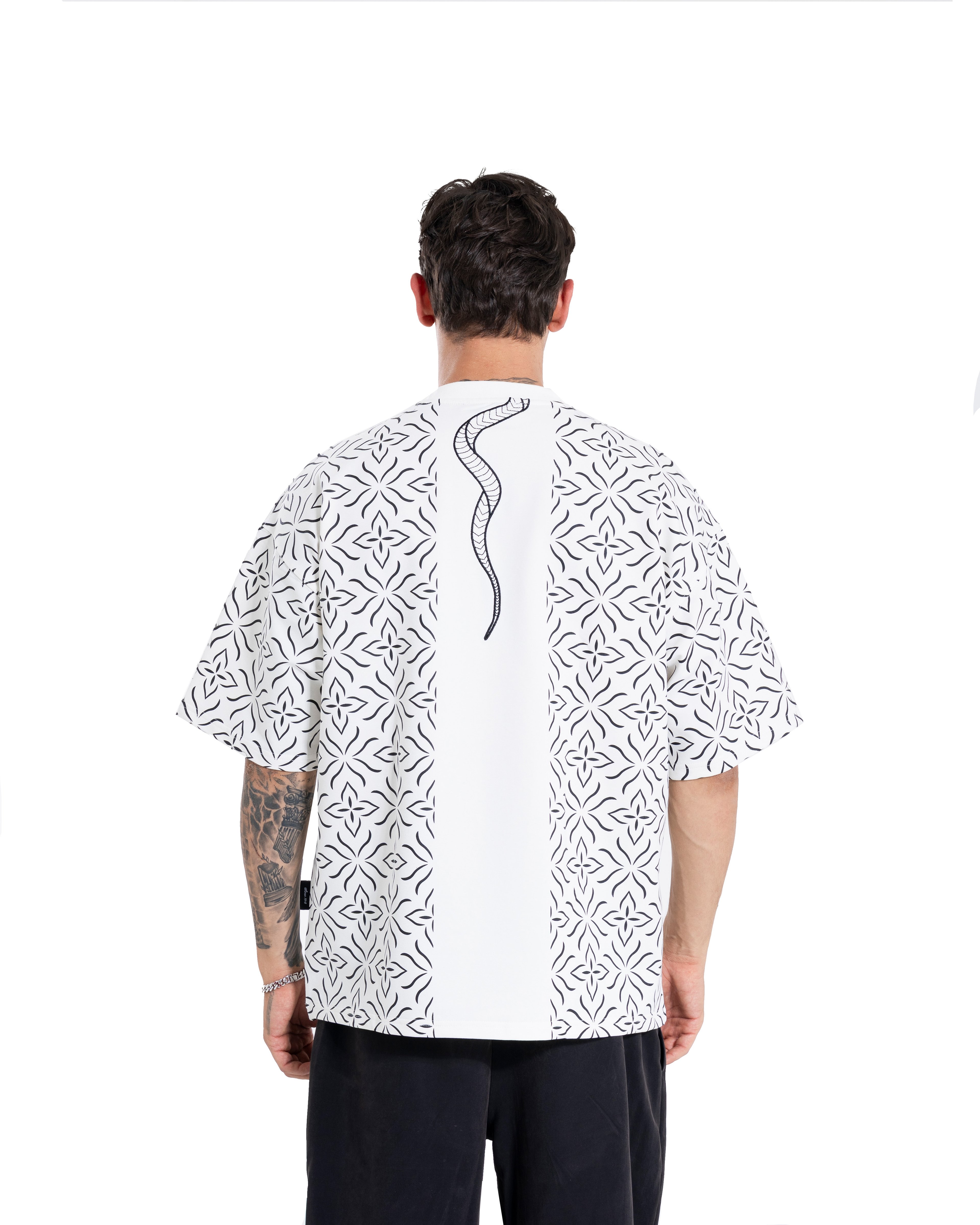 Snake&Ethnic Oversize Ekru Tişört