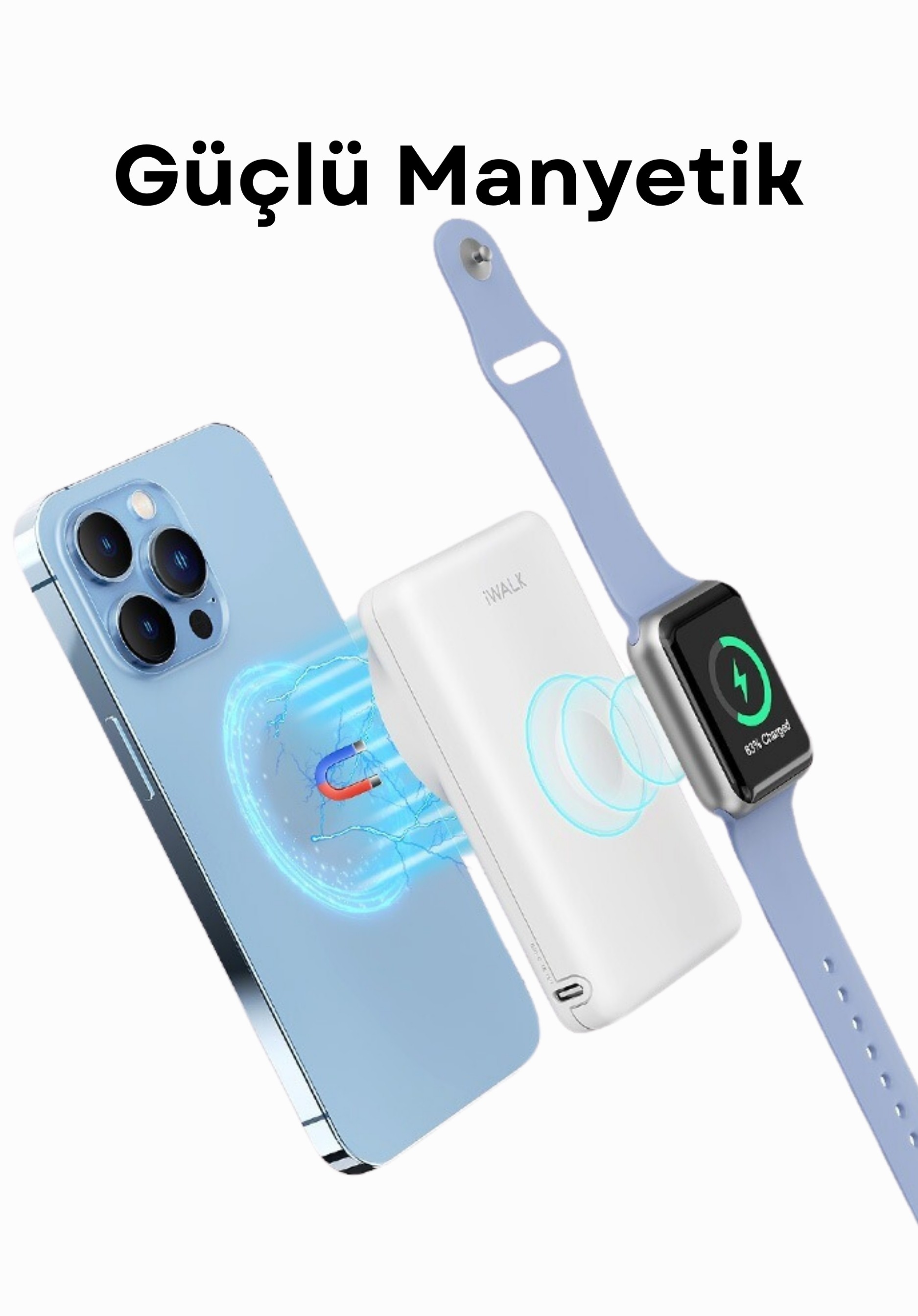 IWALK MAG-X MAGSAFE KABLOSUZ ŞARJ ÖZELLİKLİ 3 IN 1 ( İPHONE / AİRPODS / APPLE WATCH UYUMLU) 10.000 mAh POWERBANK