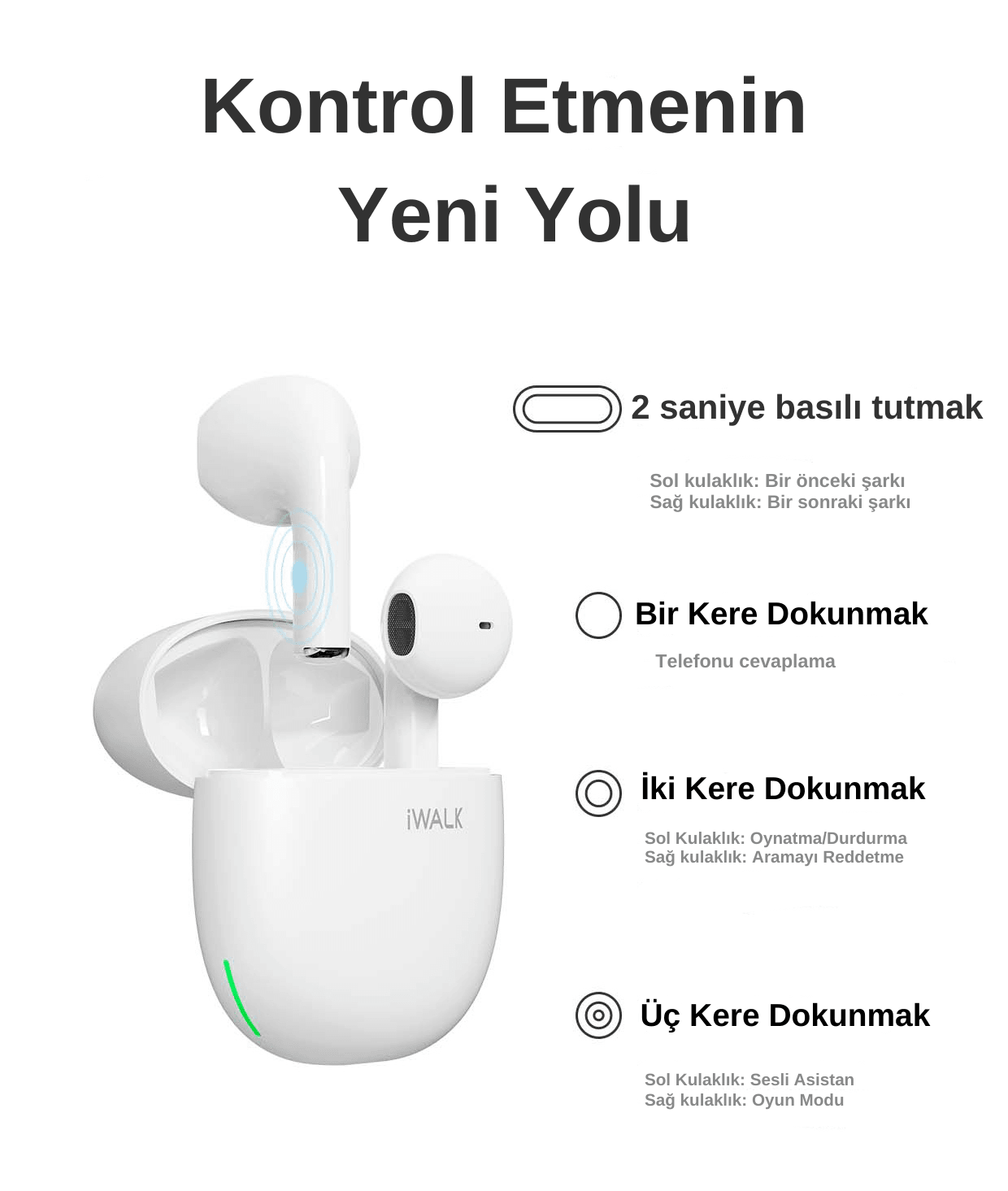 IWALK AMOUR DUO KABLOSUZ DOKUNMATİK KONTROLLÜ OYUN MODU ÖZELLİKLİ BLUETOOTH KULAKLIK