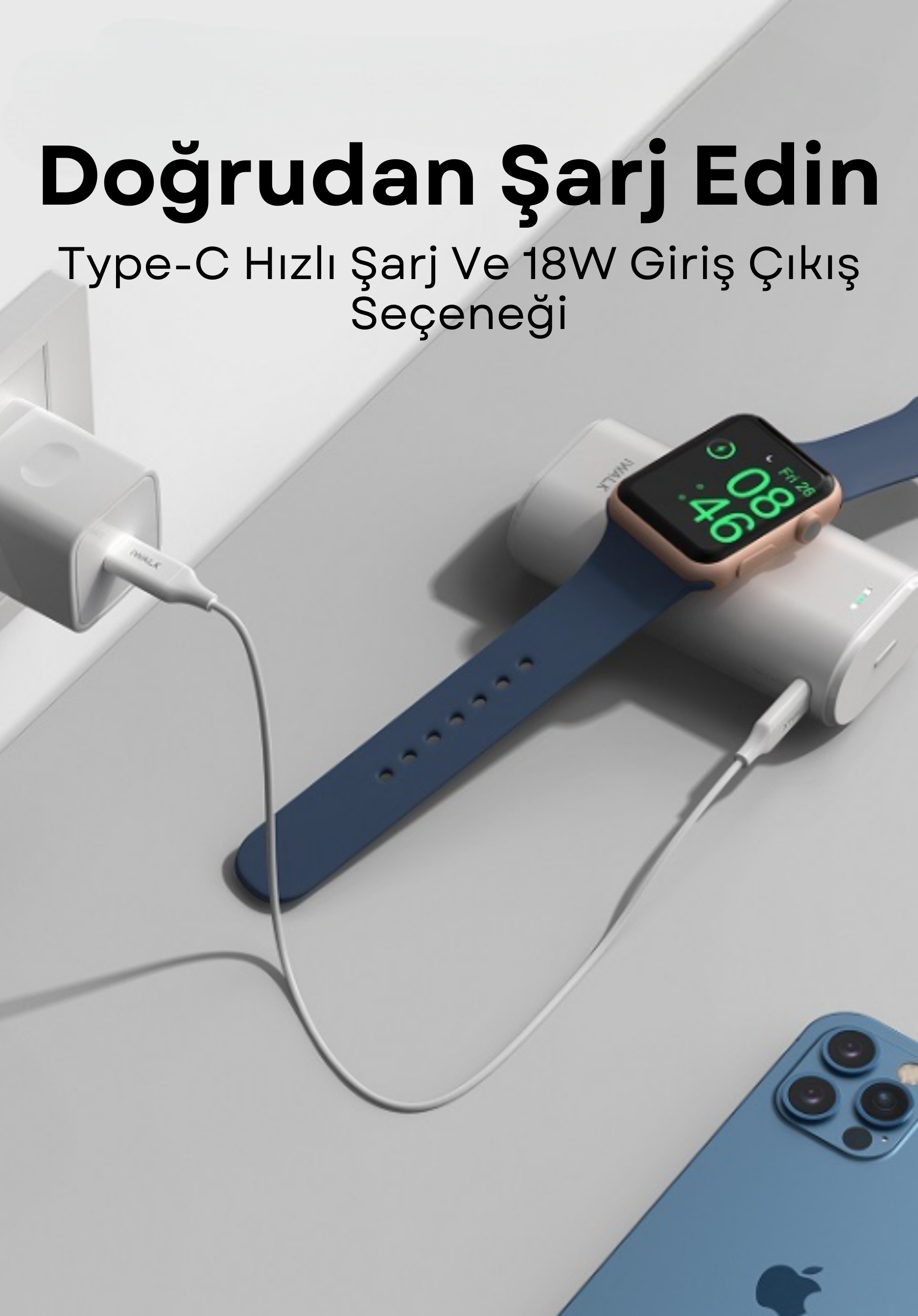 IWALK 3 IN 1 İPHONE /AİRPODS /APPLE WATCH İLE UYUMLU ÖZEL DAHİLİ KABLOLU 9.000 mAh POWERBANK