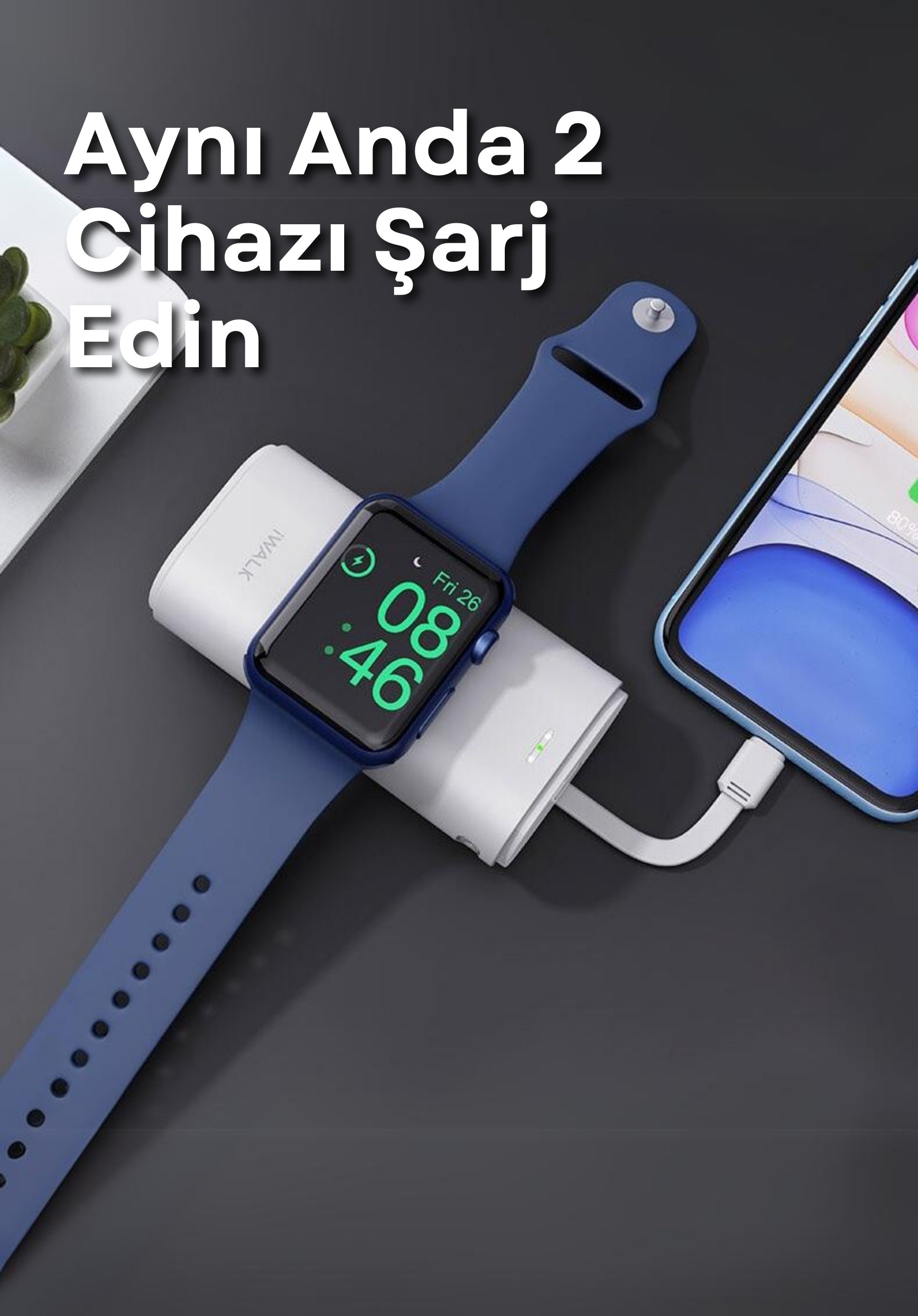 IWALK 3 IN 1 İPHONE /AİRPODS /APPLE WATCH İLE UYUMLU ÖZEL DAHİLİ KABLOLU 9.000 mAh POWERBANK