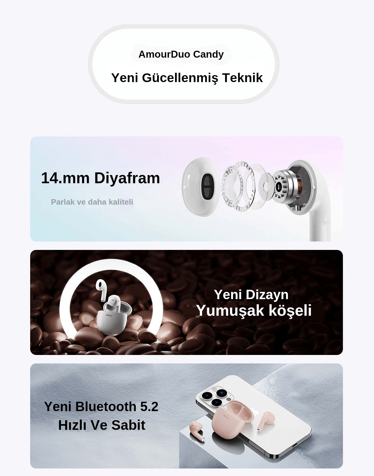 IWALK AMOUR DUO KABLOSUZ DOKUNMATİK KONTROLLÜ OYUN MODU ÖZELLİKLİ BLUETOOTH KULAKLIK