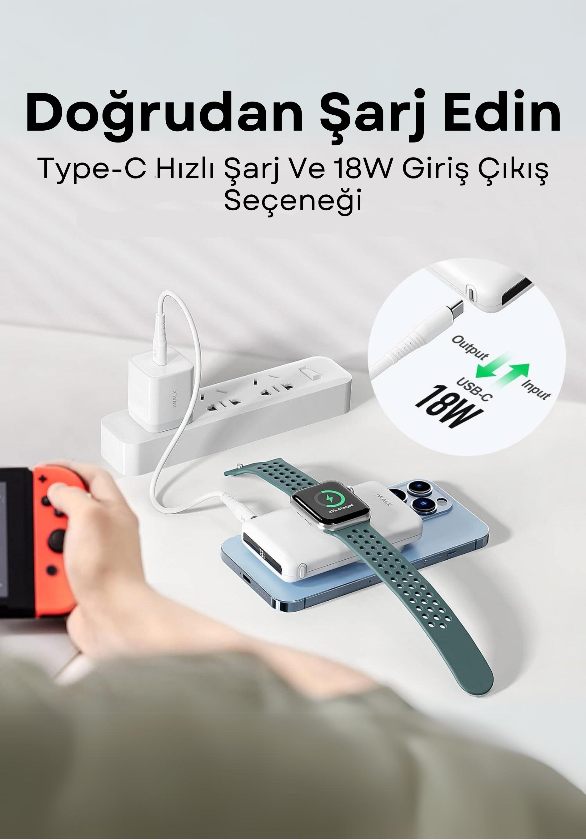 IWALK MAG-X MAGSAFE KABLOSUZ ŞARJ ÖZELLİKLİ 3 IN 1 ( İPHONE / AİRPODS / APPLE WATCH UYUMLU) 10.000 mAh POWERBANK