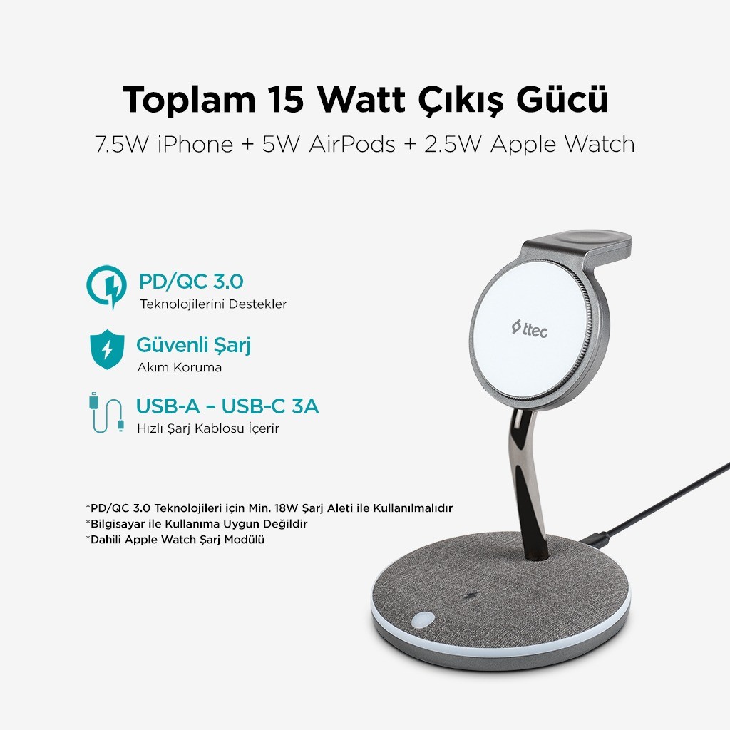  APPLE İPHONE+ APPLE WATCH+ AİRPODS KABLOSUZ HIZLI ŞARJ STANDI