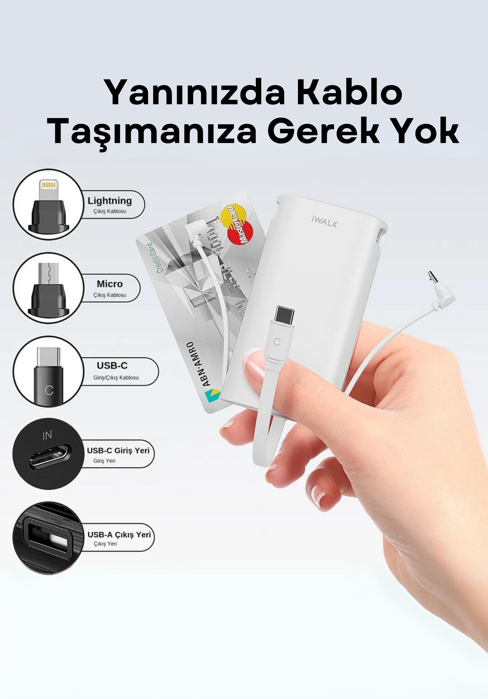 İWALK DAHİLİ 3 KABLOLU HIZLI ŞARJ PD 18W 9000mAh POWERBANK 