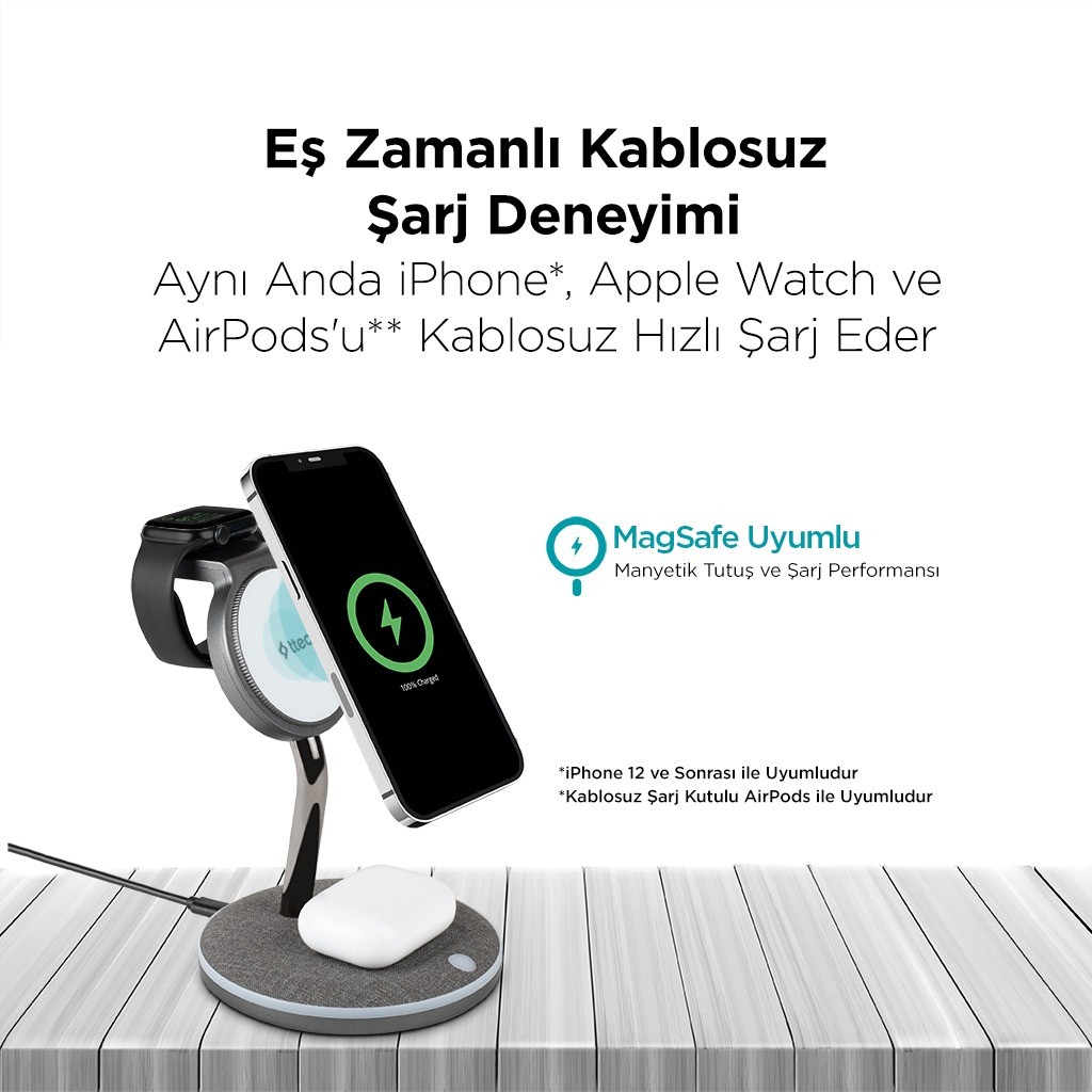  APPLE İPHONE+ APPLE WATCH+ AİRPODS KABLOSUZ HIZLI ŞARJ STANDI