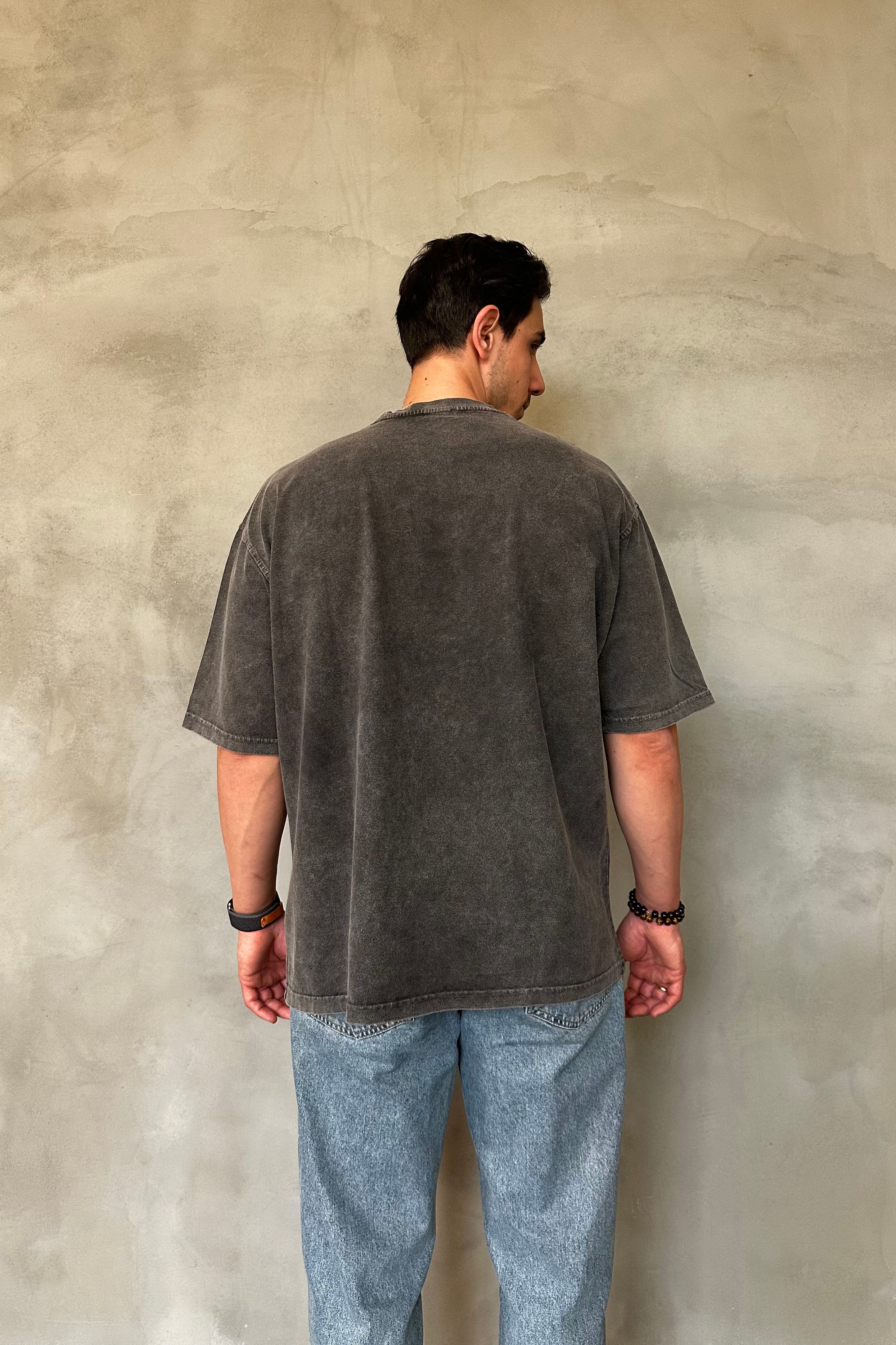 Oversize Özel Yıkamalı Kumaş Basic T-shirt