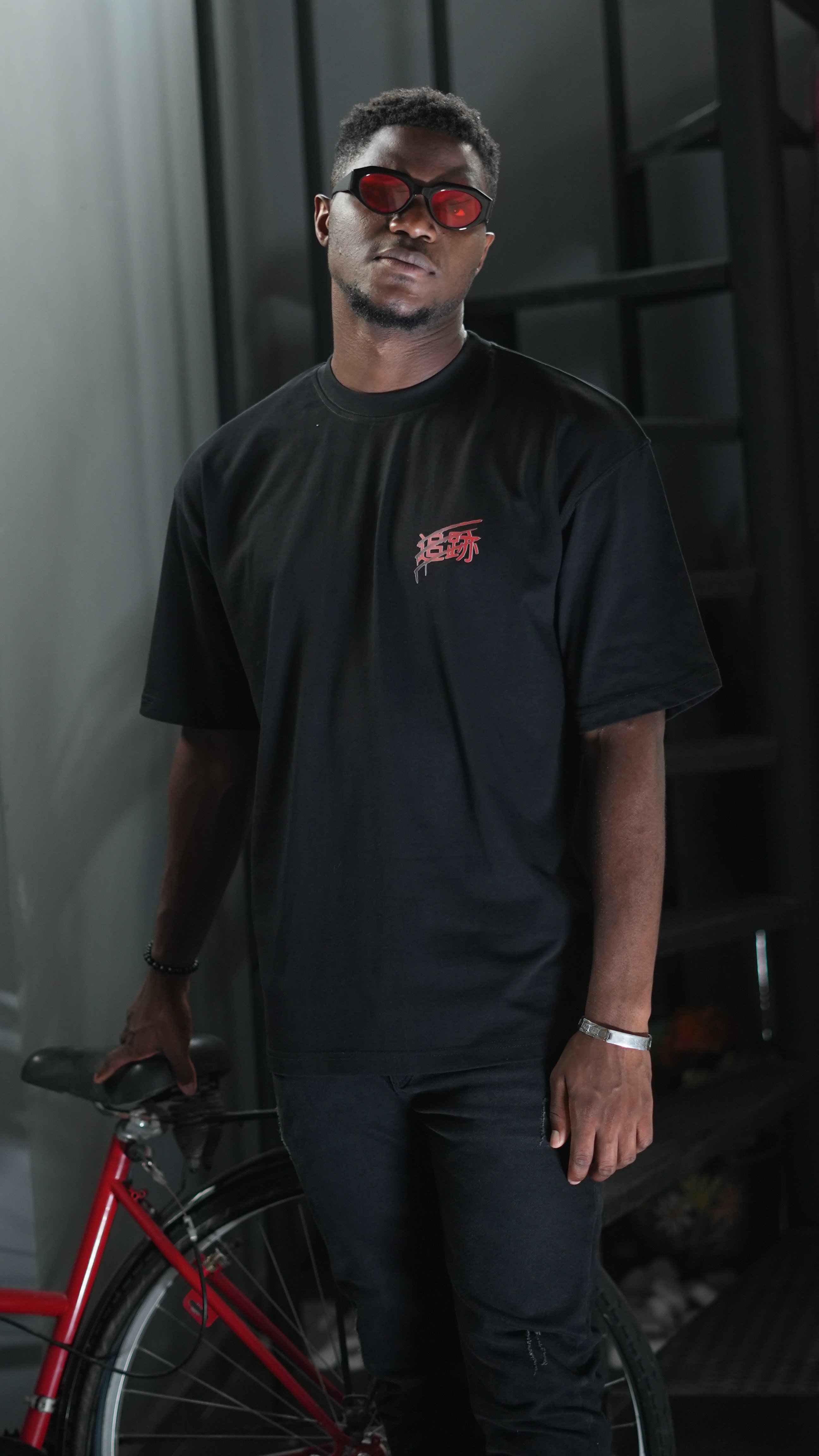 Oversize %100 Pamuk Samuray Baskılı Unisex T-Shirt Siyah