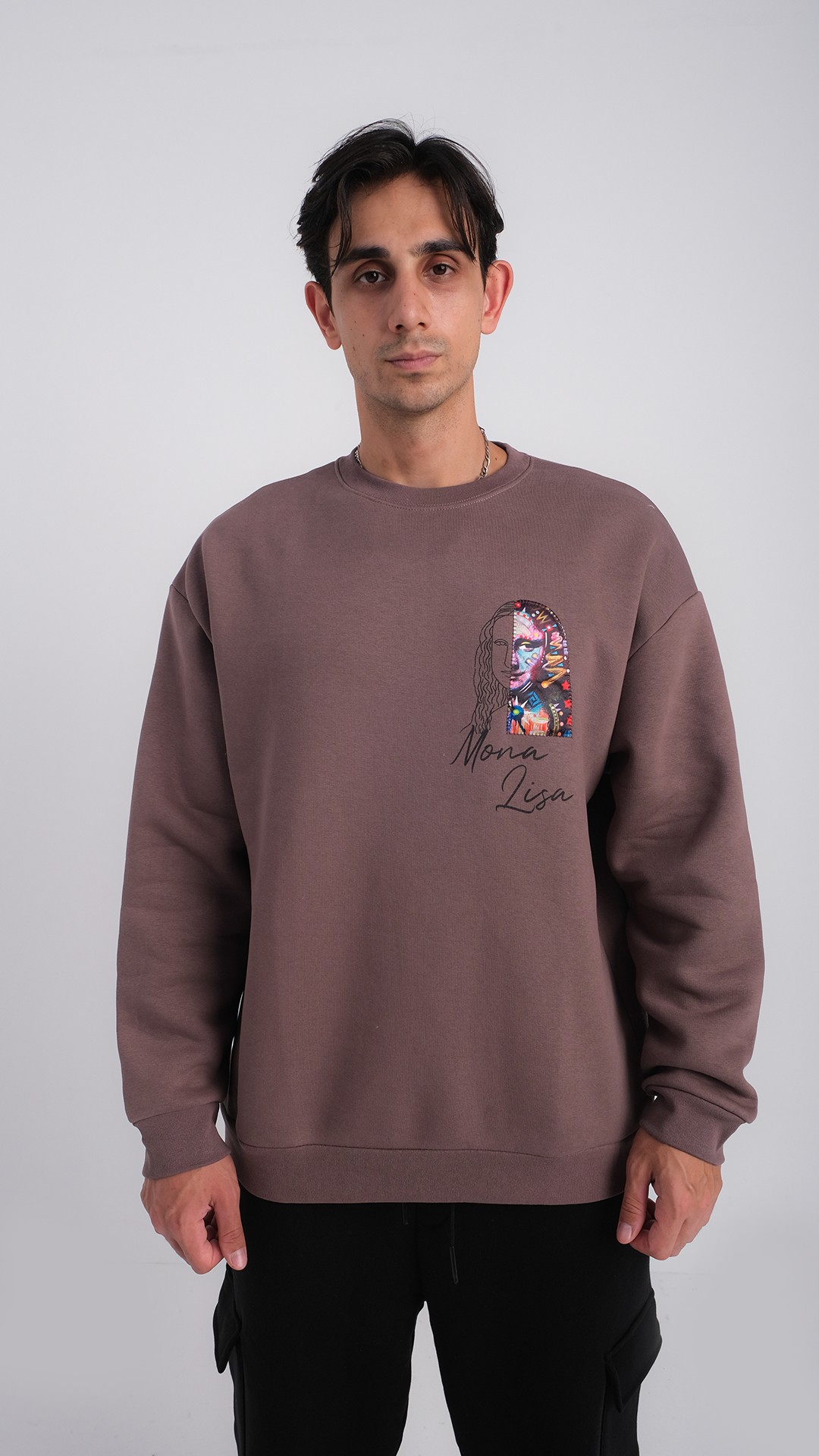 Özel Tasarım Oversize Mona Lisa Baskılı Unisex Sweatshirt