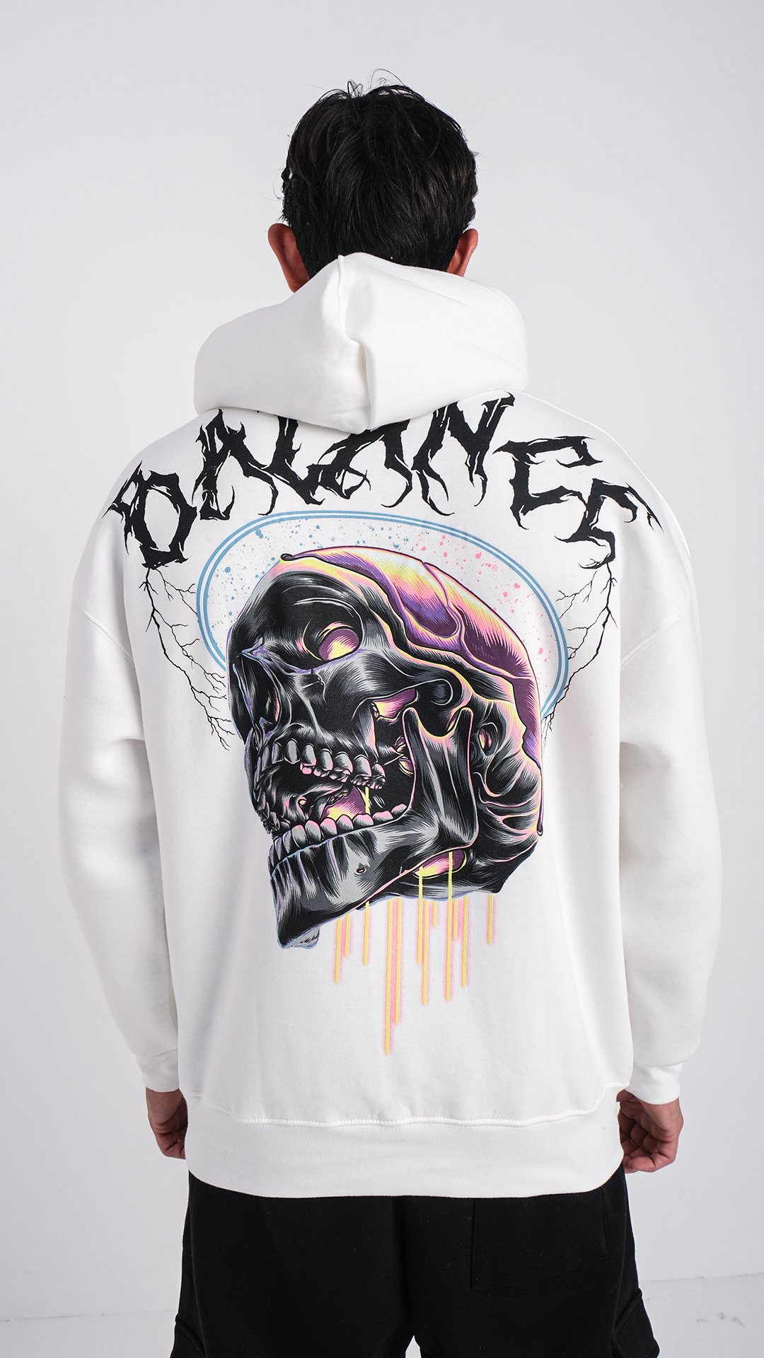 Oversize 'Balance' Baskılı Unisex Hoodie Beyaz