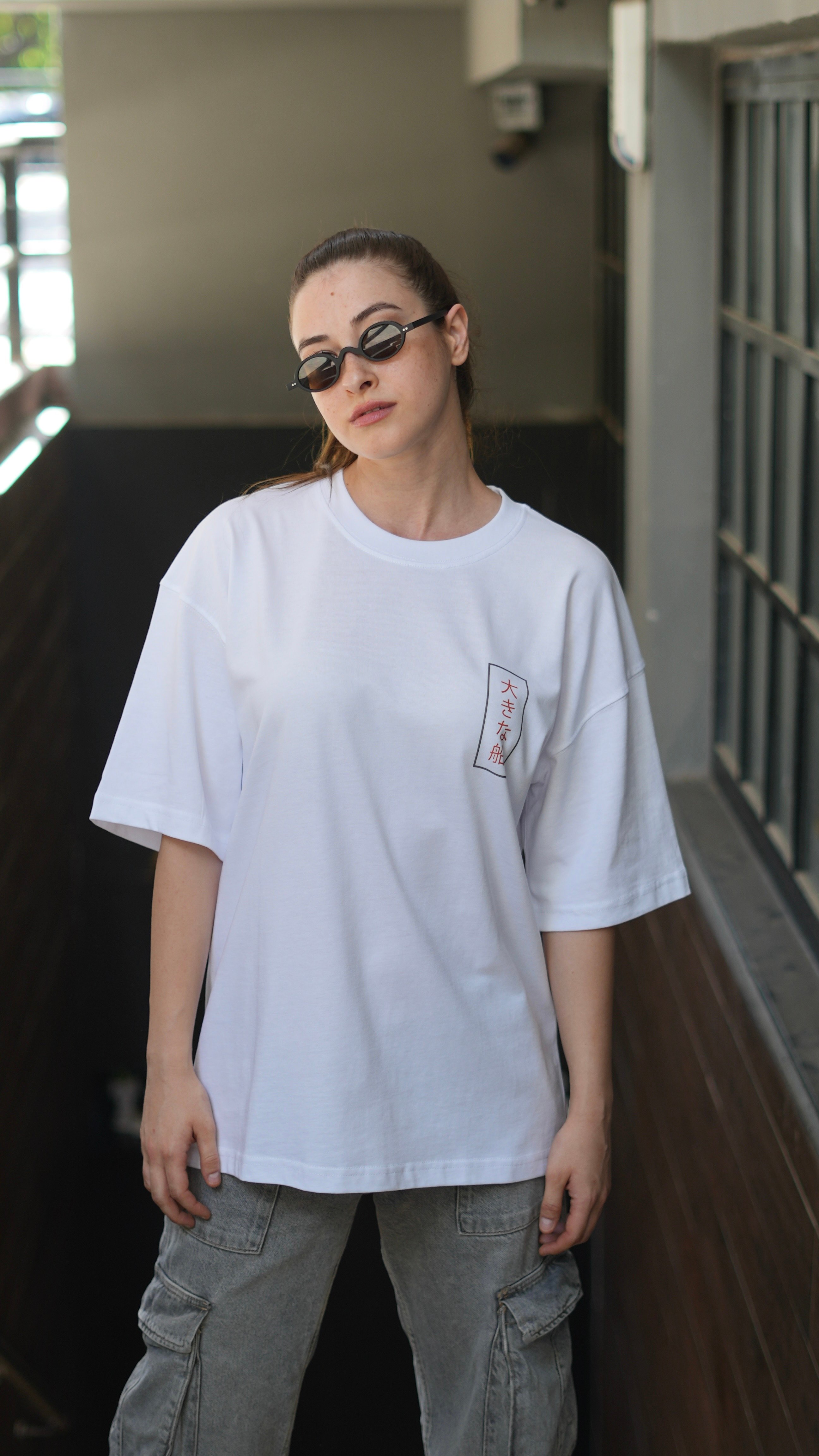 Oversize %100 Pamuk 'Big Ship' Baskılı Unisex T-Shirt