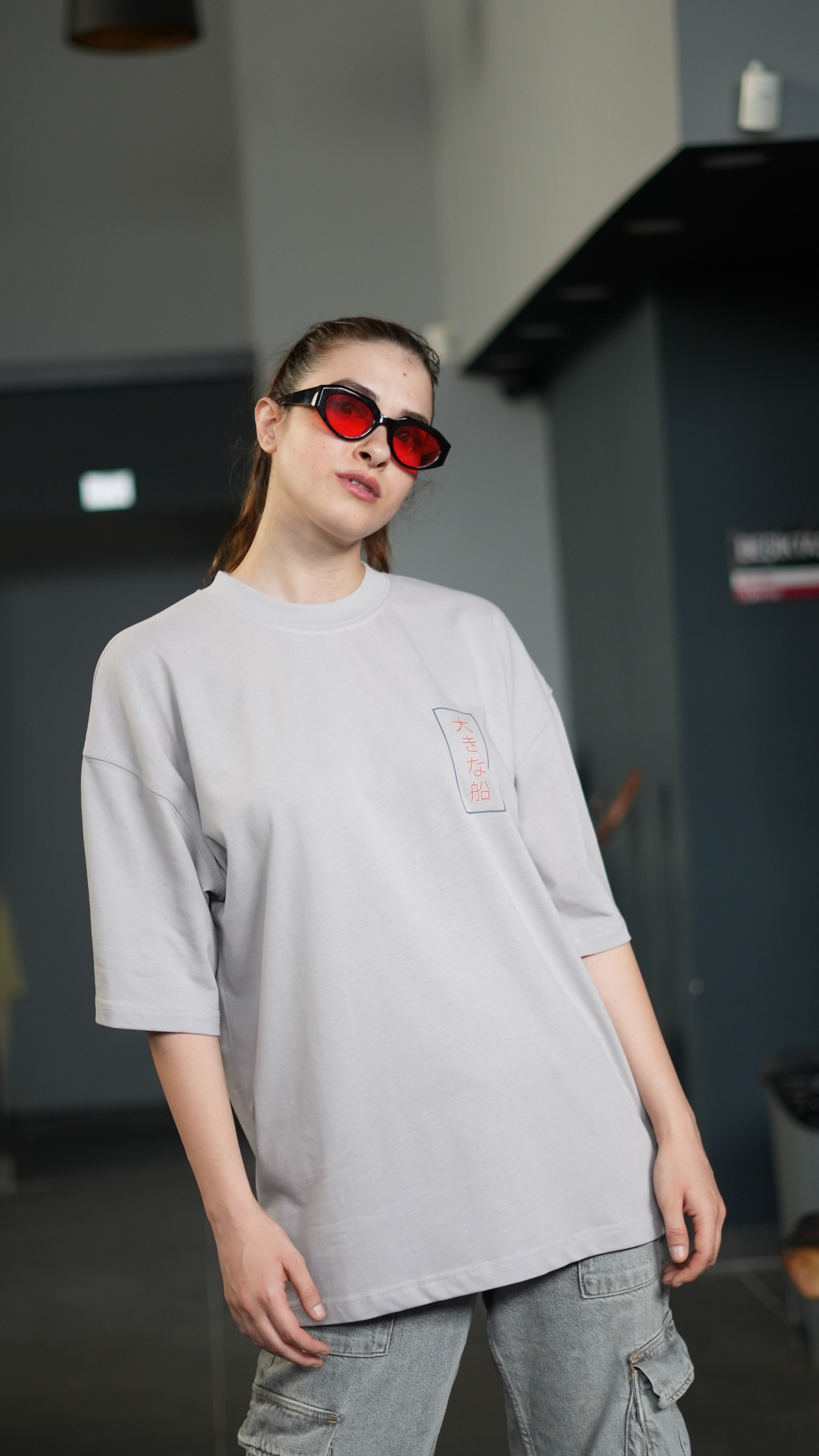 Oversize %100 Pamuk 'Big Ship' Baskılı Unisex T-Shirt