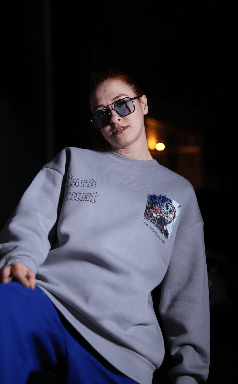 Özel Tasarım Oversize Leon Baskılı Unisex Sweatshirt Gri 