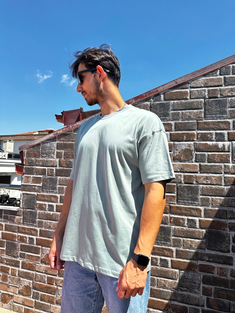 Oversize %100 Pamuk Basic Unisex T-Shirt  - Açık Yeşil