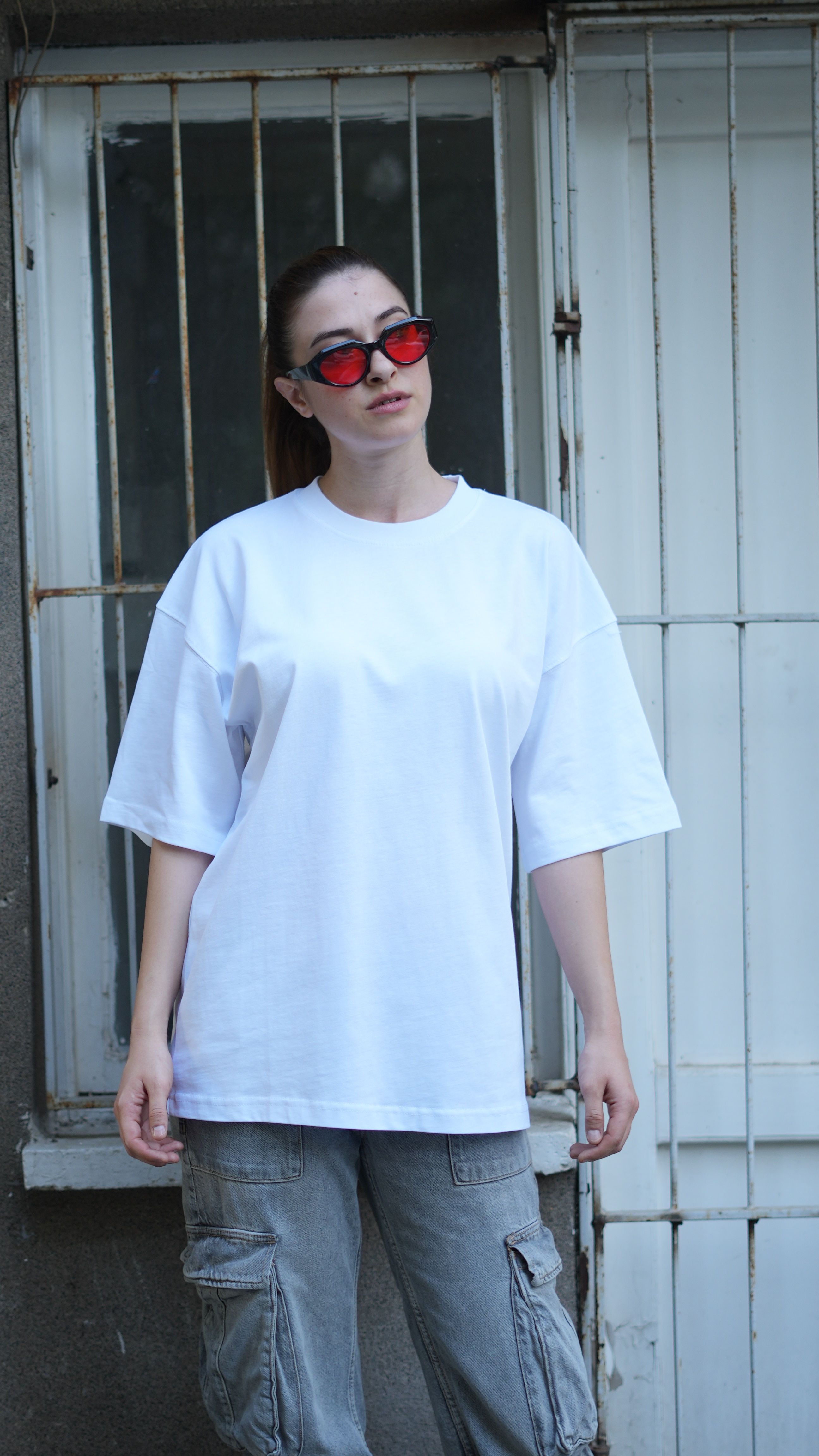 Oversize %100 Pamuk Basic Unisex T-Shirt  - Beyaz