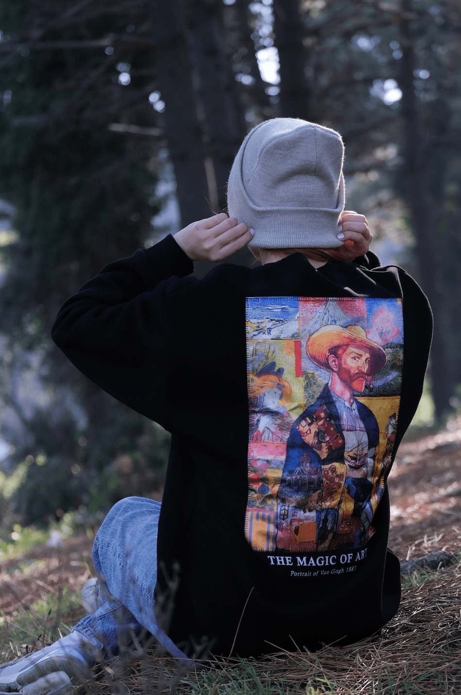 Özel Tasarım Oversize Van Gogh Baskılı Nakışlı Unisex Sweatshirt Siyah