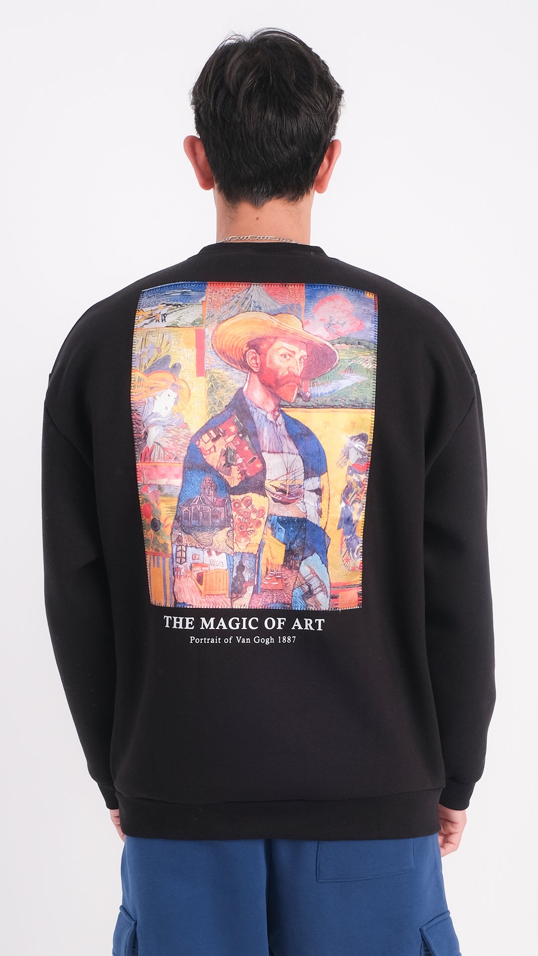 Özel Tasarım Oversize Van Gogh Baskılı Nakışlı Unisex Sweatshirt Siyah