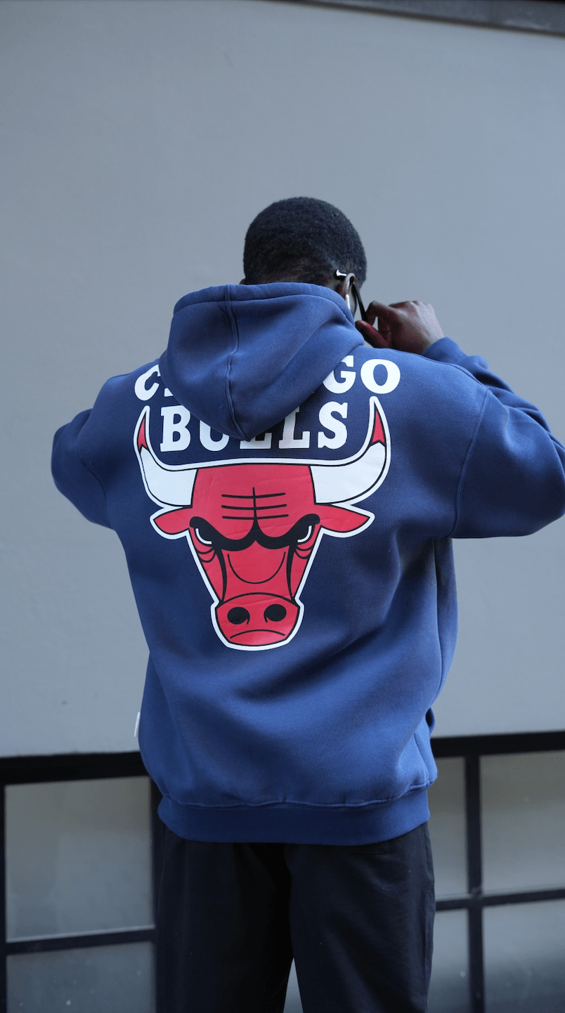 Oversize 'Chicago Bulls' Baskılı Unisex Hoodie Lacivert