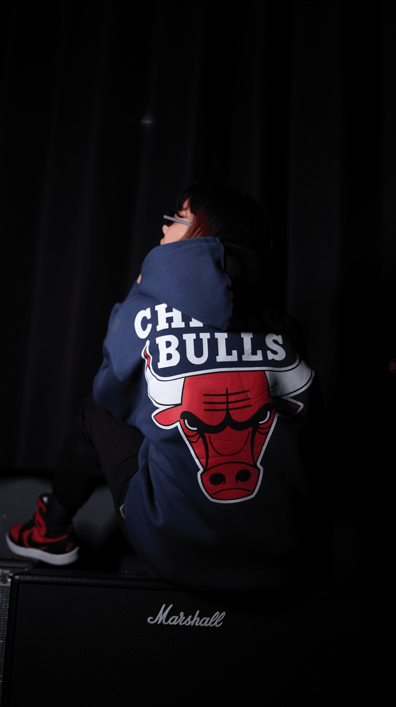 Oversize 'Chicago Bulls' Baskılı Unisex Hoodie Lacivert