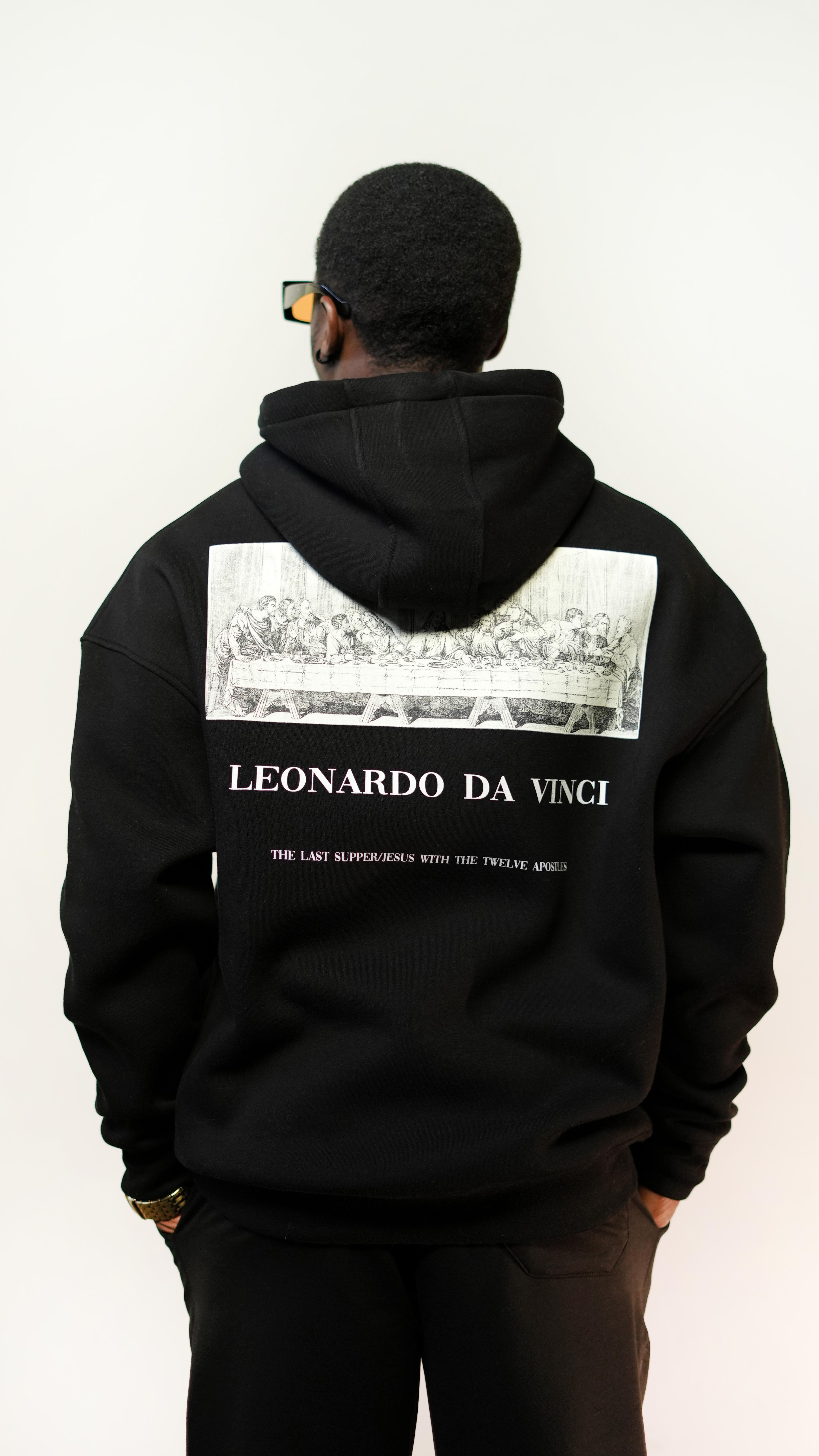 Oversize Leonardo Da Vinci Kabartma Baskılı Unisex Hoodie