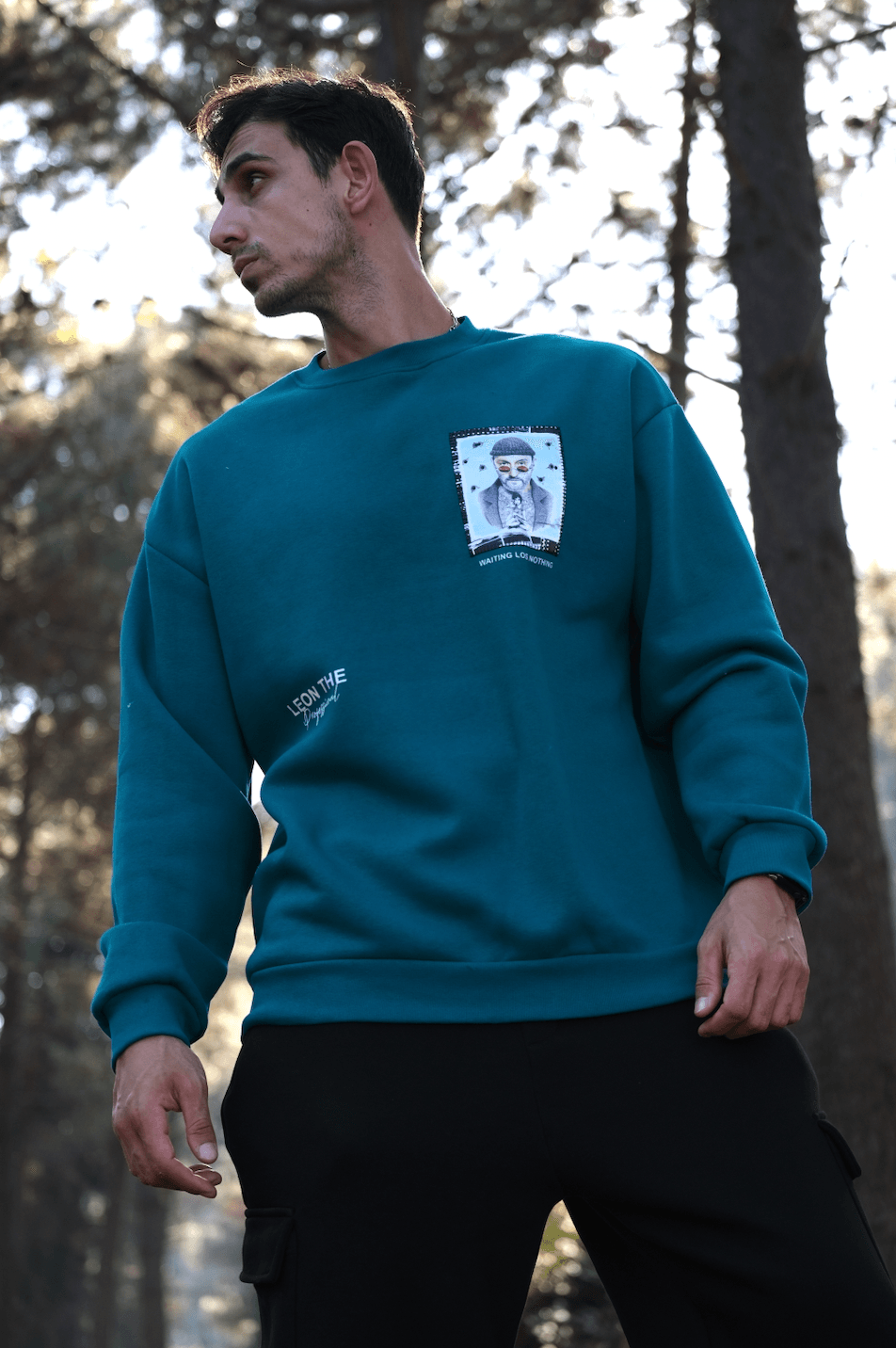 Özel Tasarım Oversize Leon Baskılı Unisex Sweatshirt Petrol Yeşili