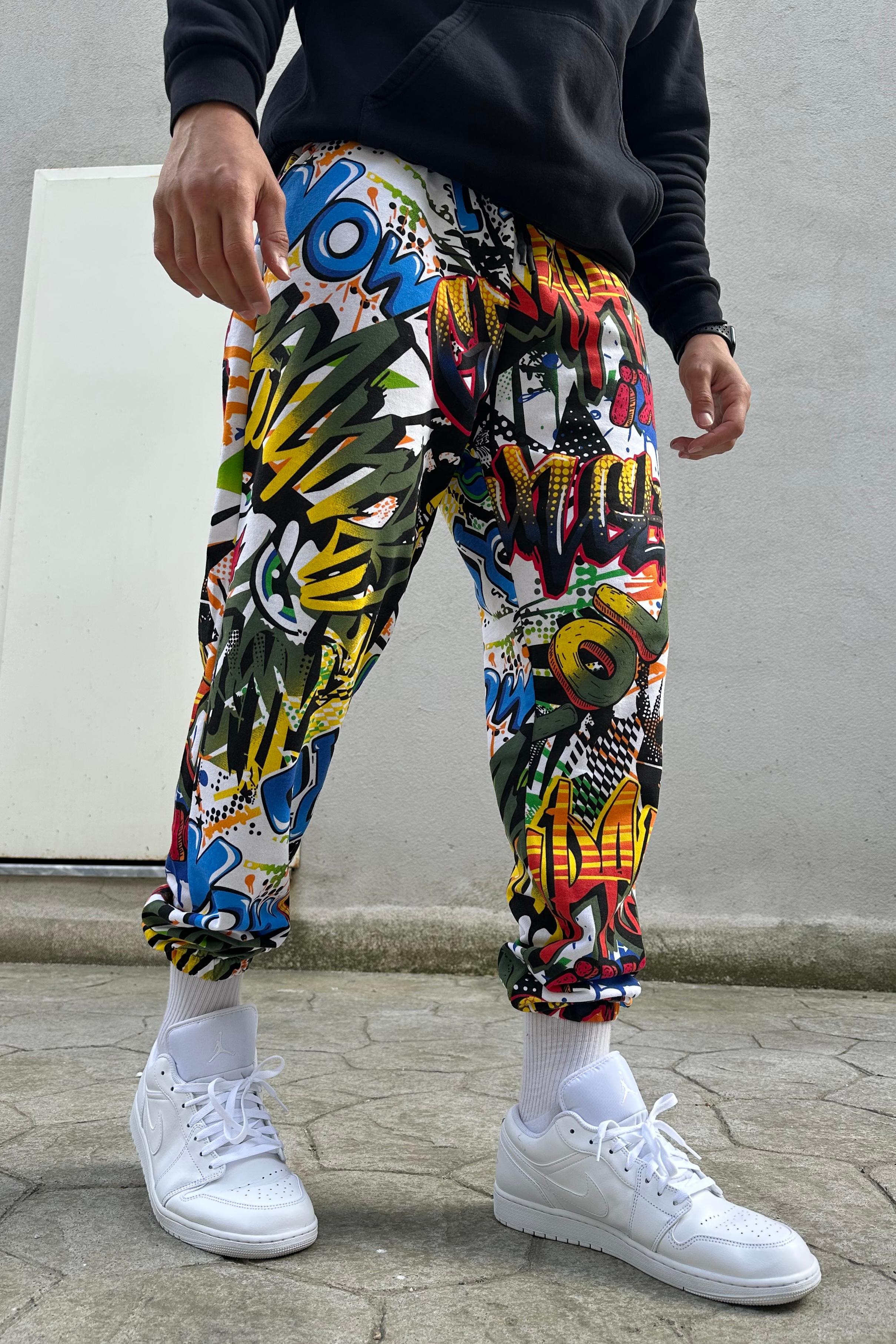 Unisex Bel ve Paça Lastikli Grafiti Jogger Pantolon