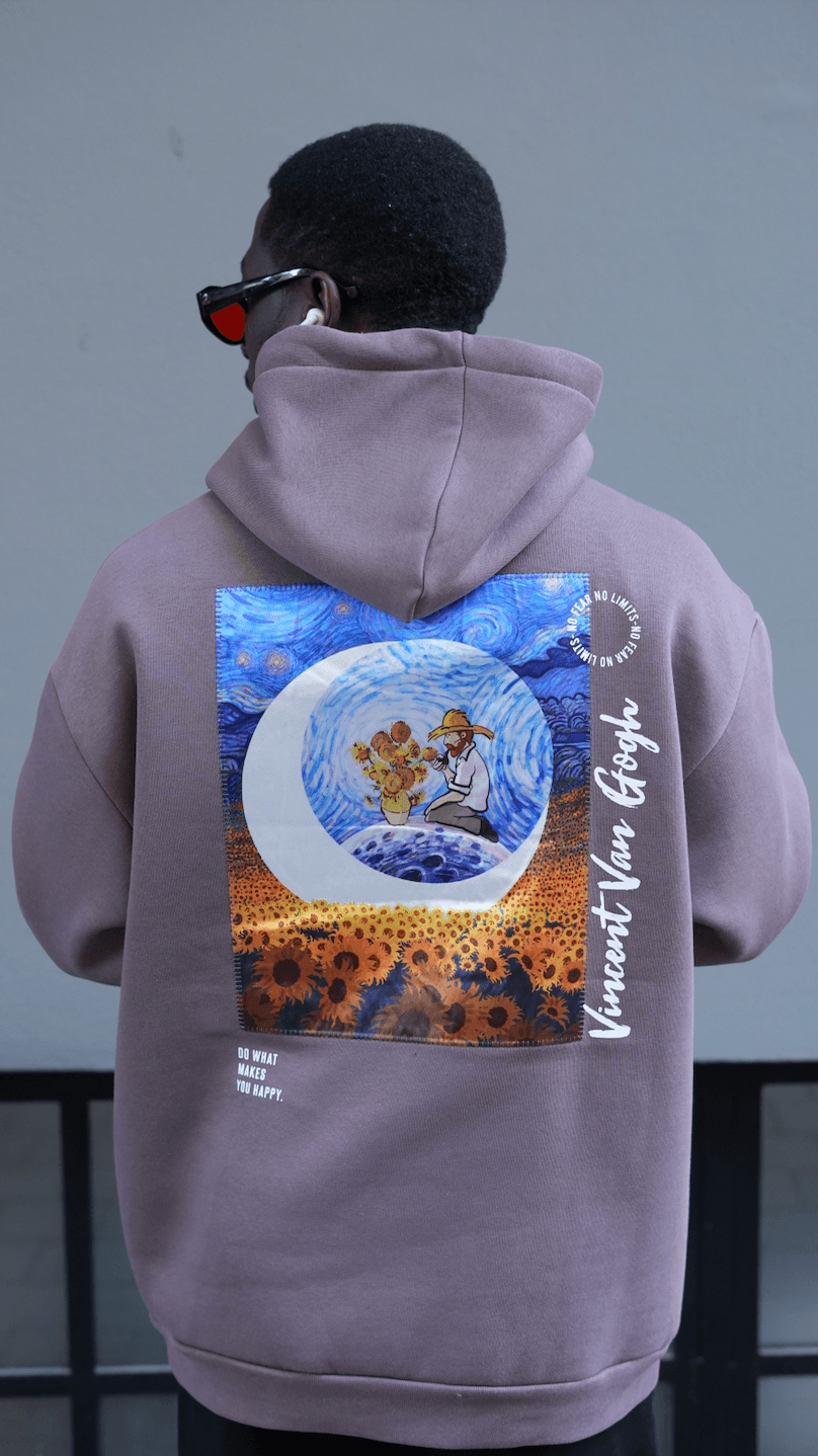 Özel Tasarım Oversize Van Gogh Baskılı Nakışlı Unisex Hoodie