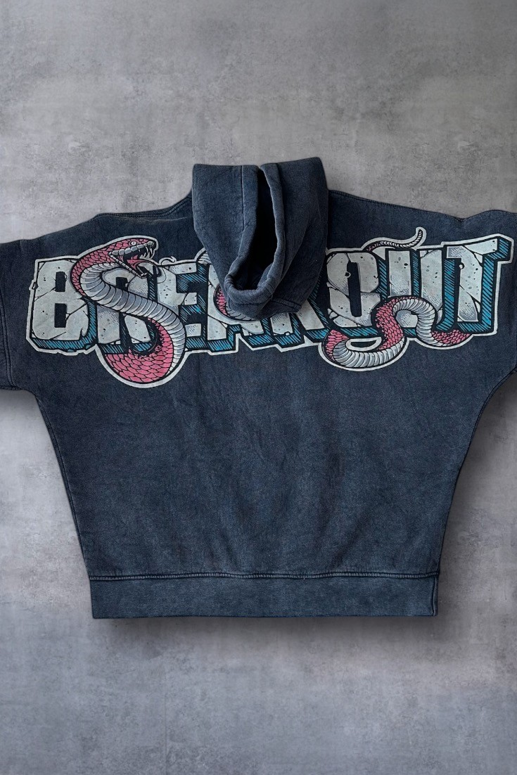 Premium Oversize Özel Yıkamalı Kumaş 'Break Out' Baskılı Hoodie