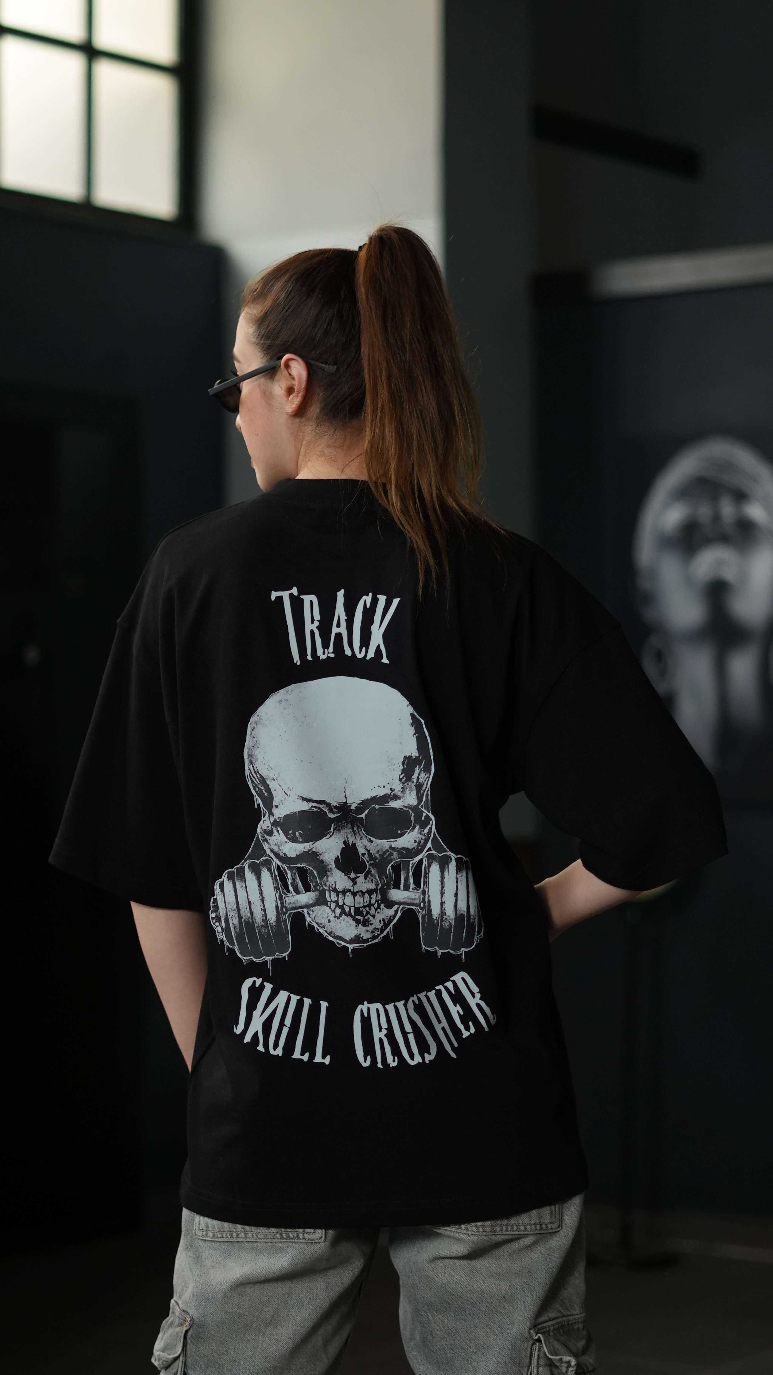 Oversize %100 Pamuk 'Skull Crusher' Baskılı Unisex T-Shirt Siyah