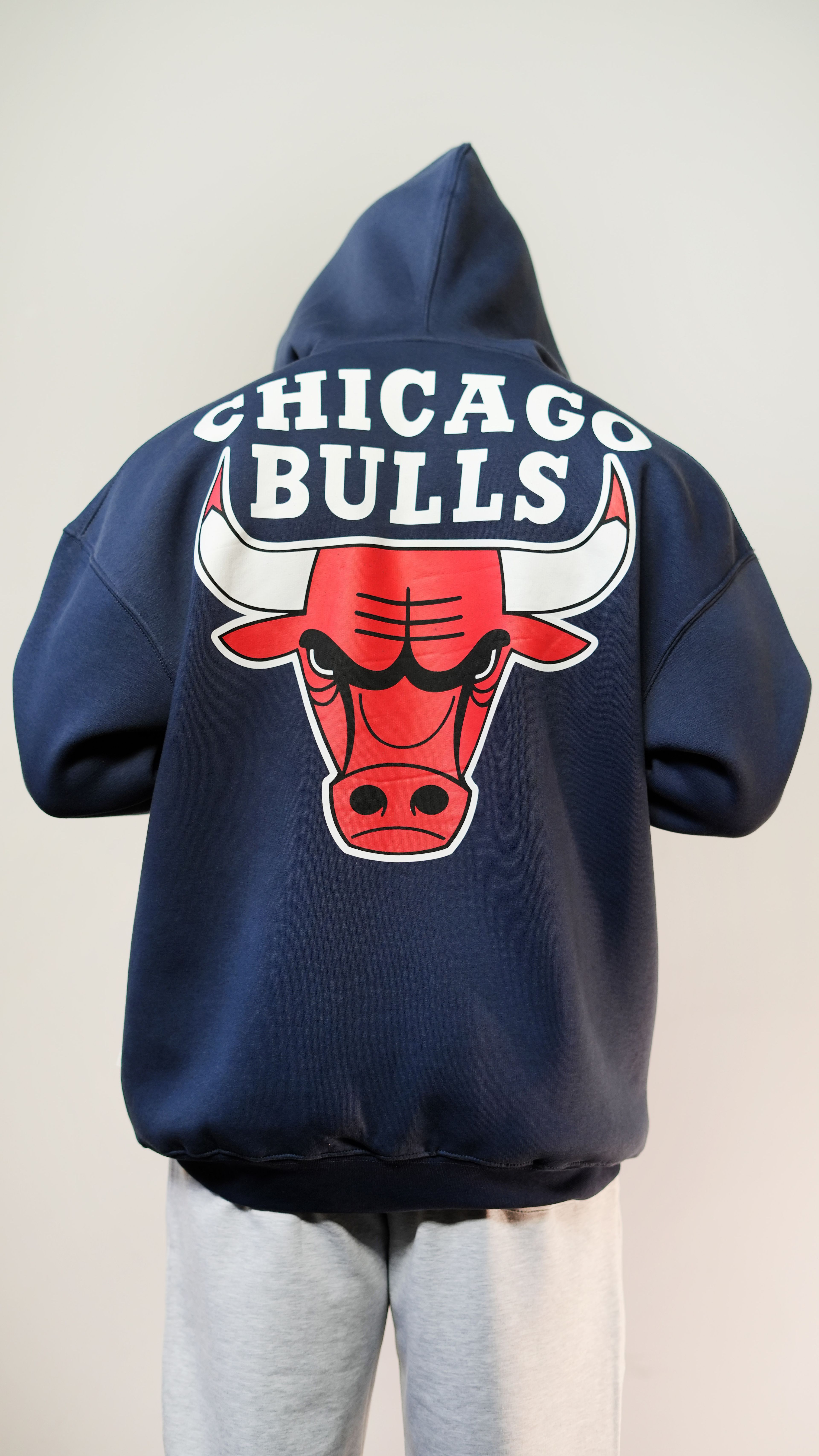 Oversize 'Chicago Bulls' Baskılı Unisex Hoodie Lacivert