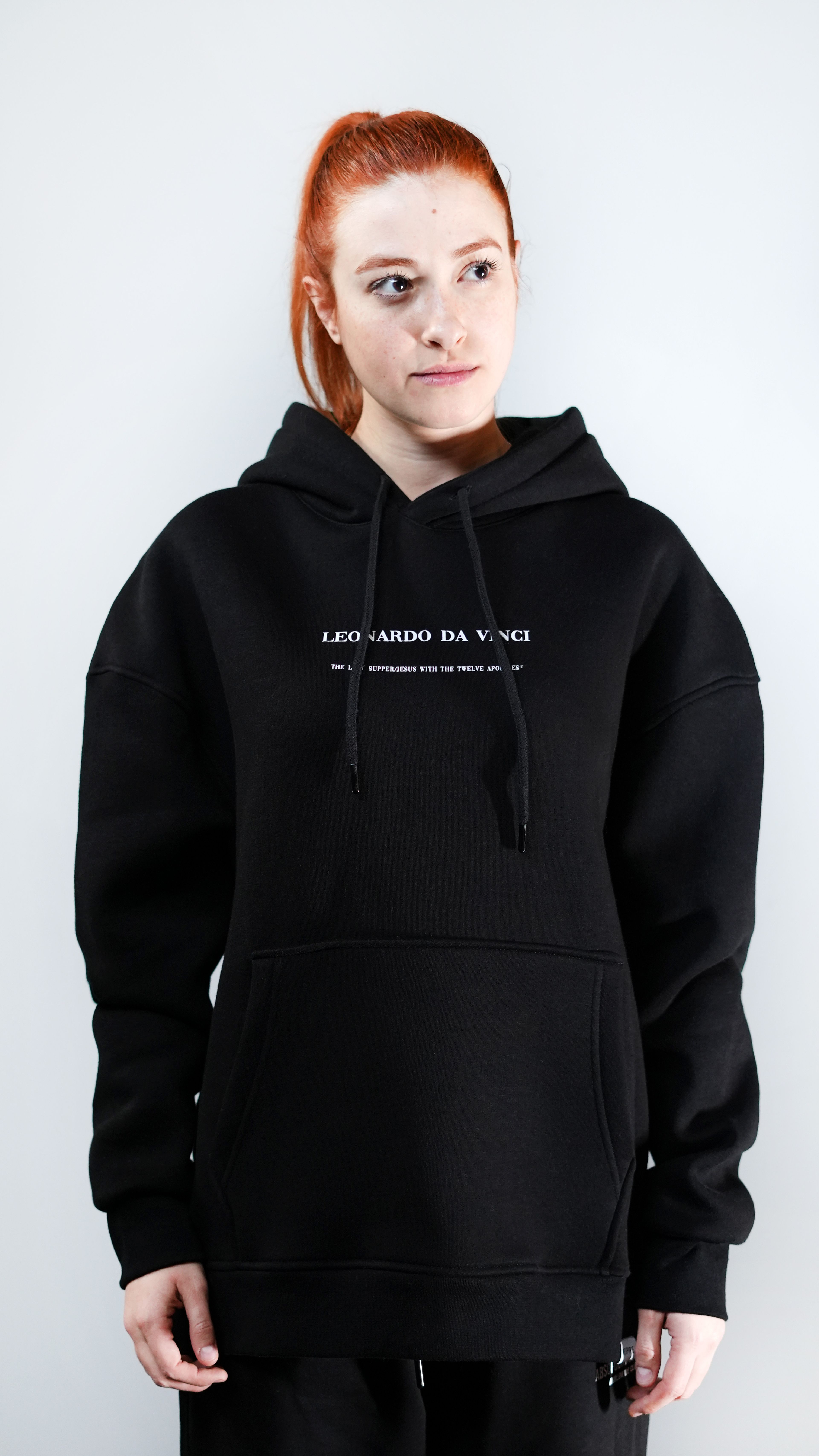 Oversize Leonardo Da Vinci Kabartma Baskılı Unisex Hoodie