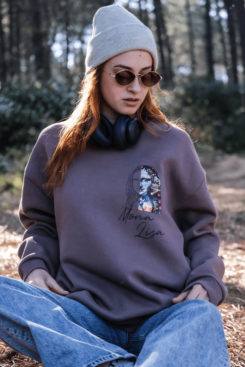 Özel Tasarım Oversize Mona Lisa Baskılı Unisex Sweatshirt