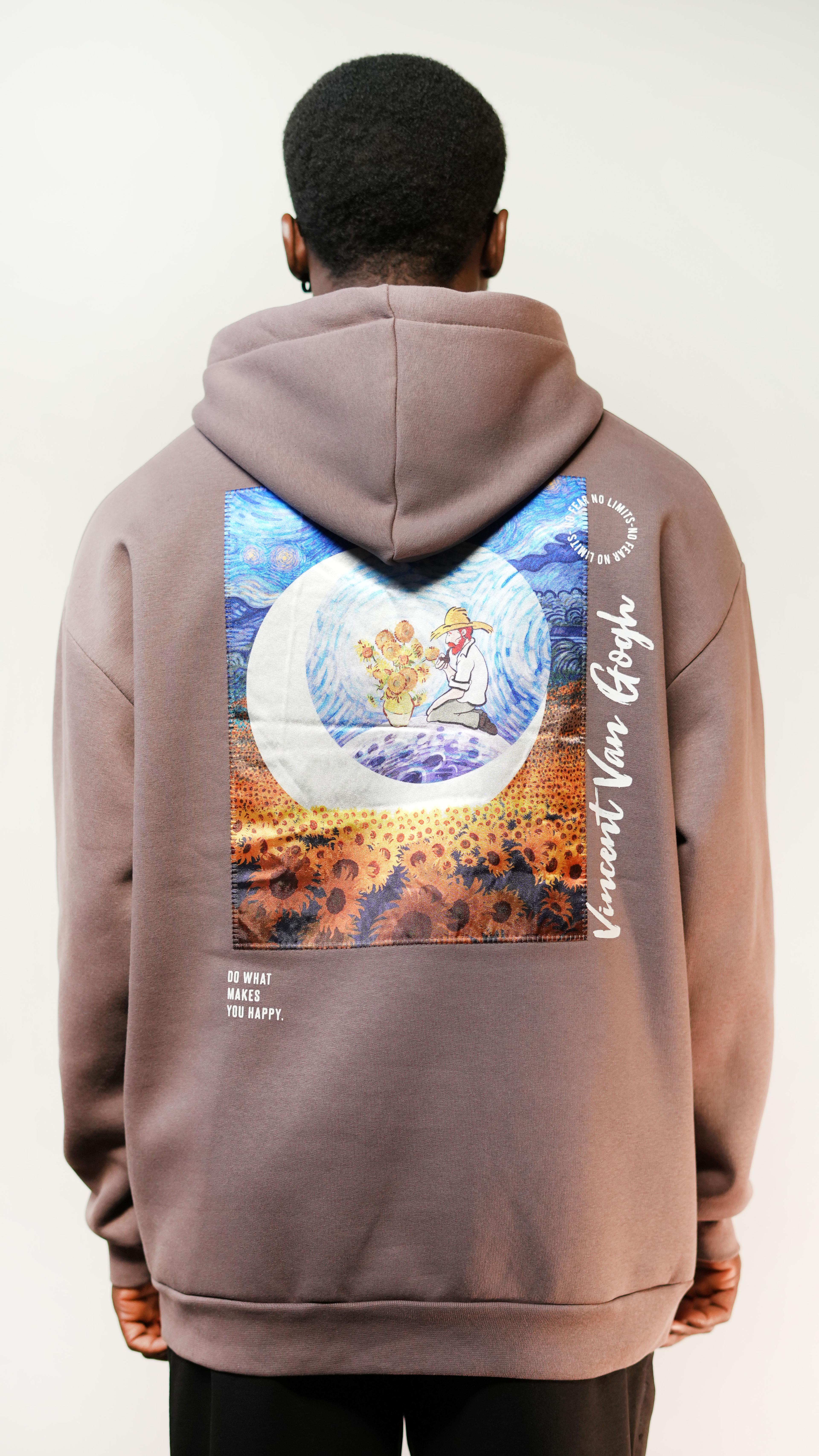 Özel Tasarım Oversize Van Gogh Baskılı Nakışlı Unisex Hoodie