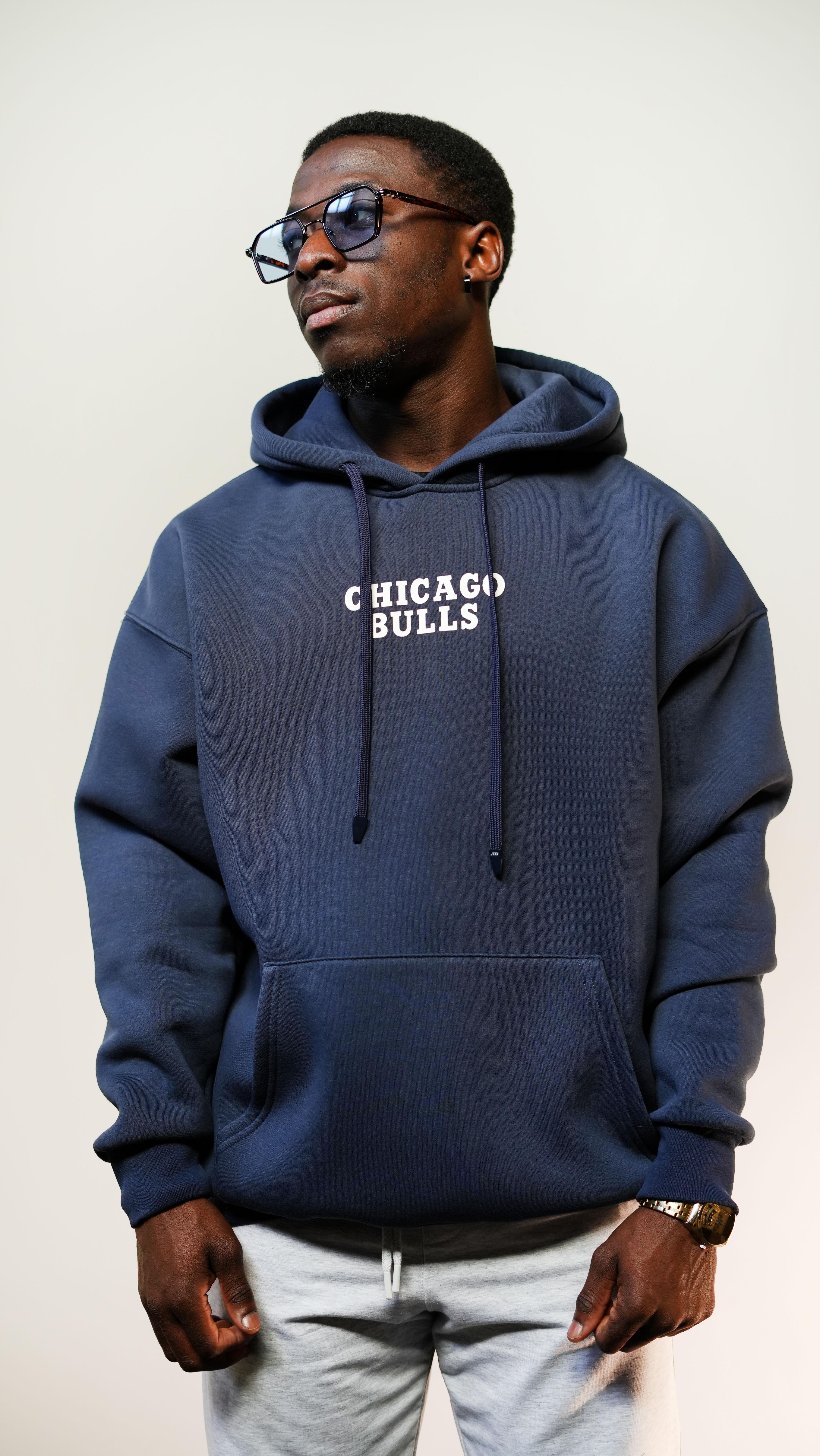 Oversize 'Chicago Bulls' Baskılı Unisex Hoodie Lacivert